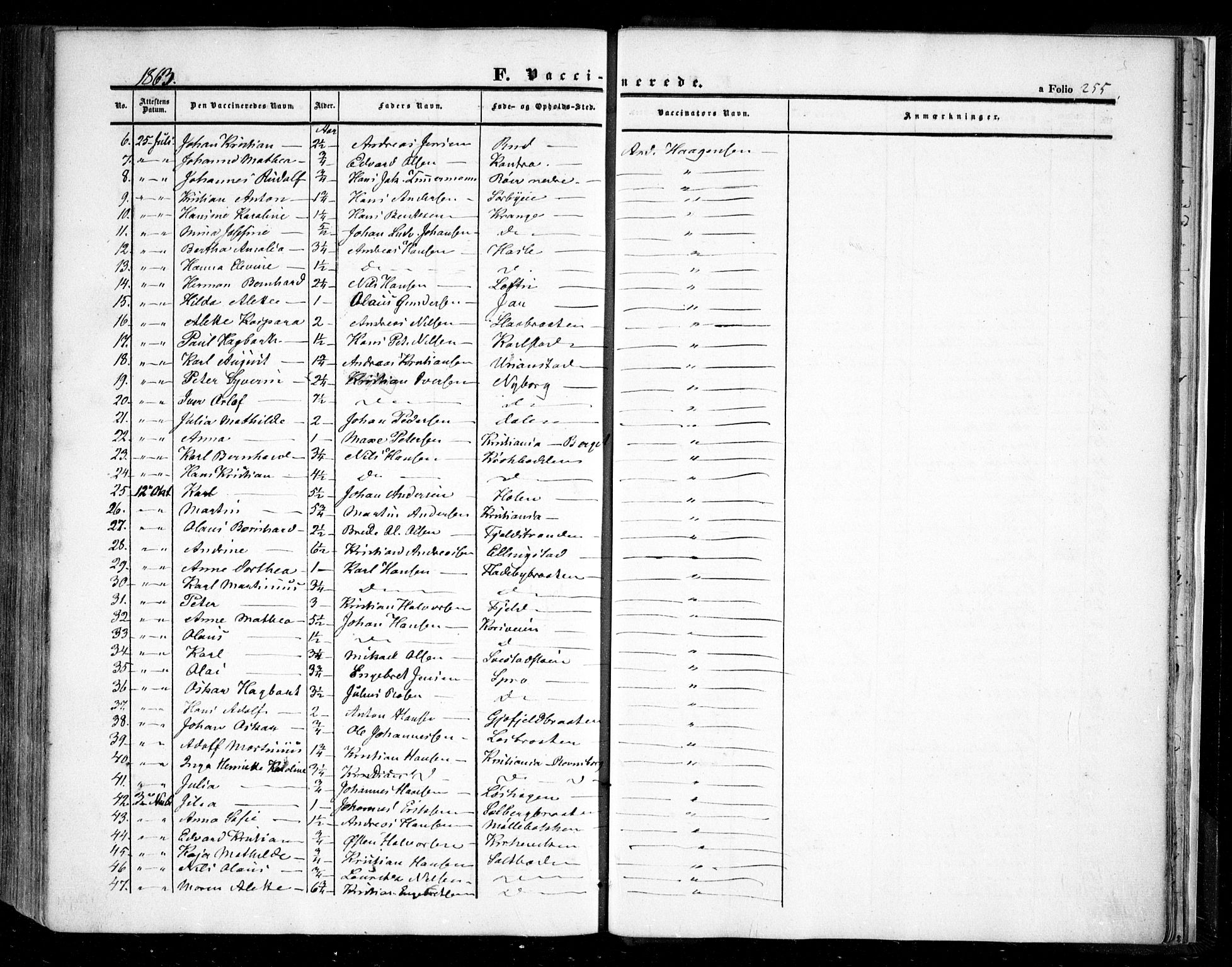 Nesodden prestekontor Kirkebøker, AV/SAO-A-10013/F/Fa/L0007: Parish register (official) no. I 7, 1848-1868, p. 255