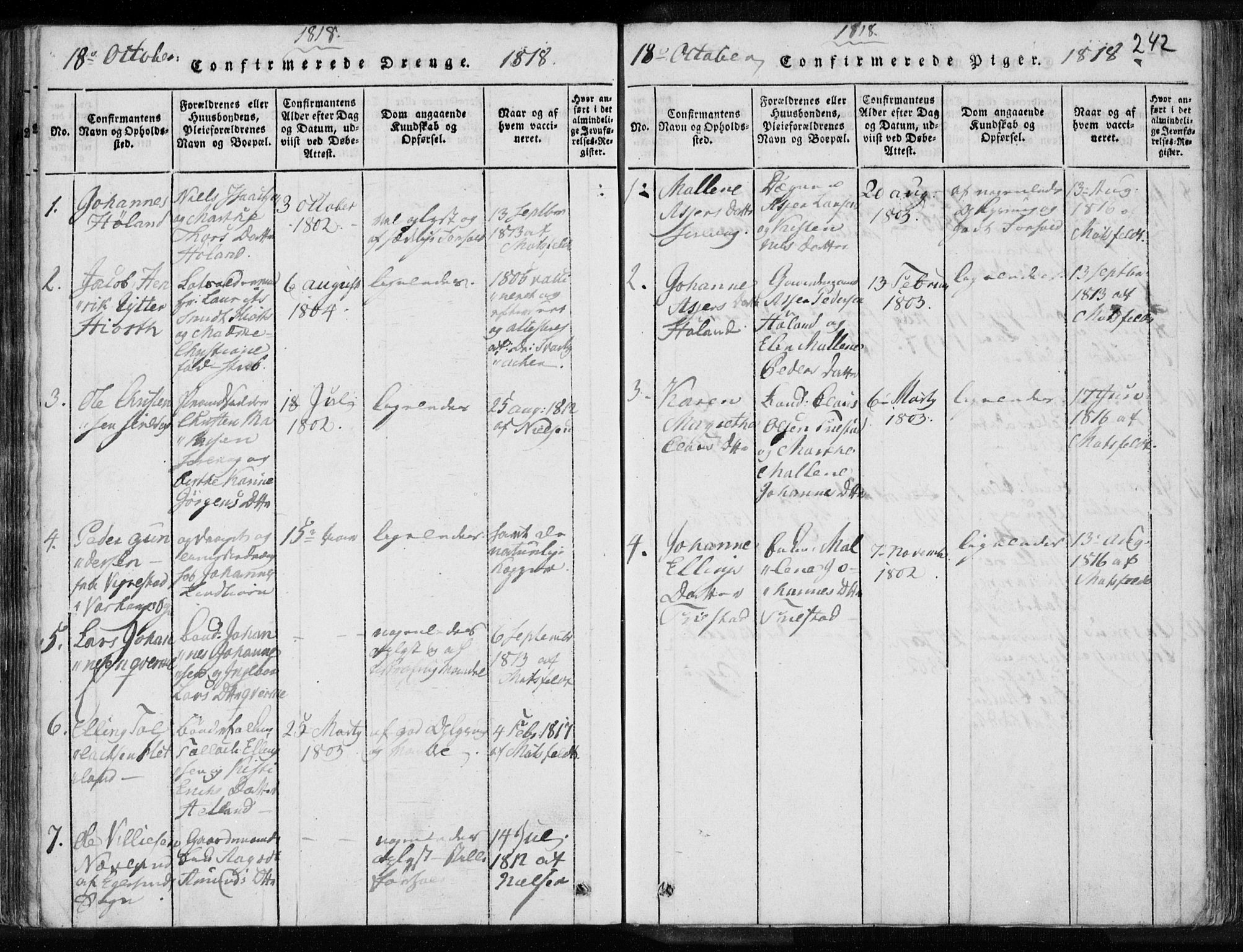 Eigersund sokneprestkontor, SAST/A-101807/S08/L0008: Parish register (official) no. A 8, 1816-1847, p. 242