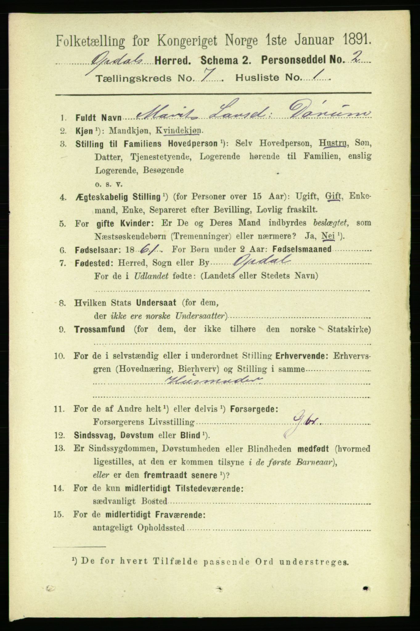 RA, 1891 census for 1634 Oppdal, 1891, p. 3499