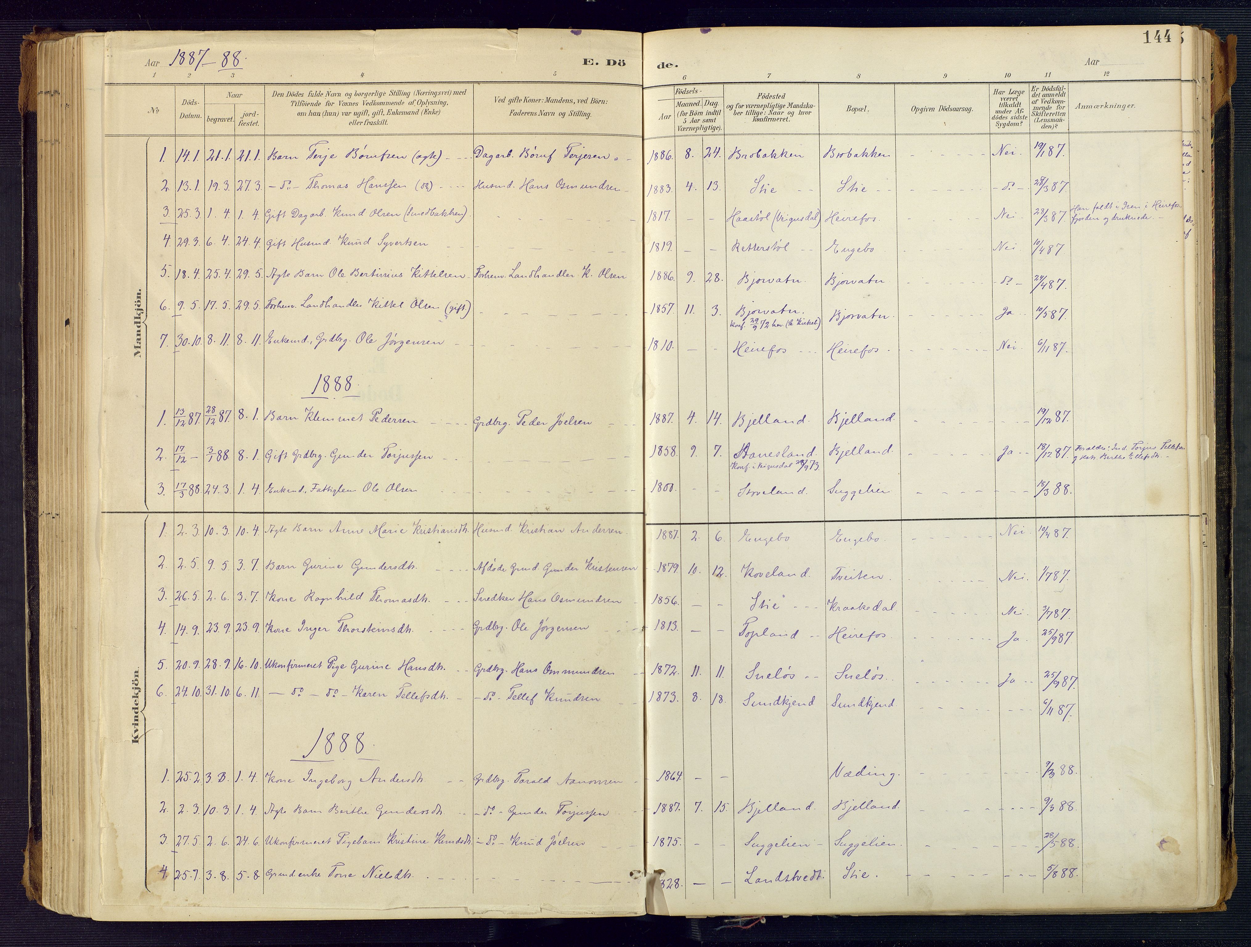 Herefoss sokneprestkontor, SAK/1111-0019/F/Fa/Faa/L0003: Parish register (official) no. A 3, 1887-1930, p. 144