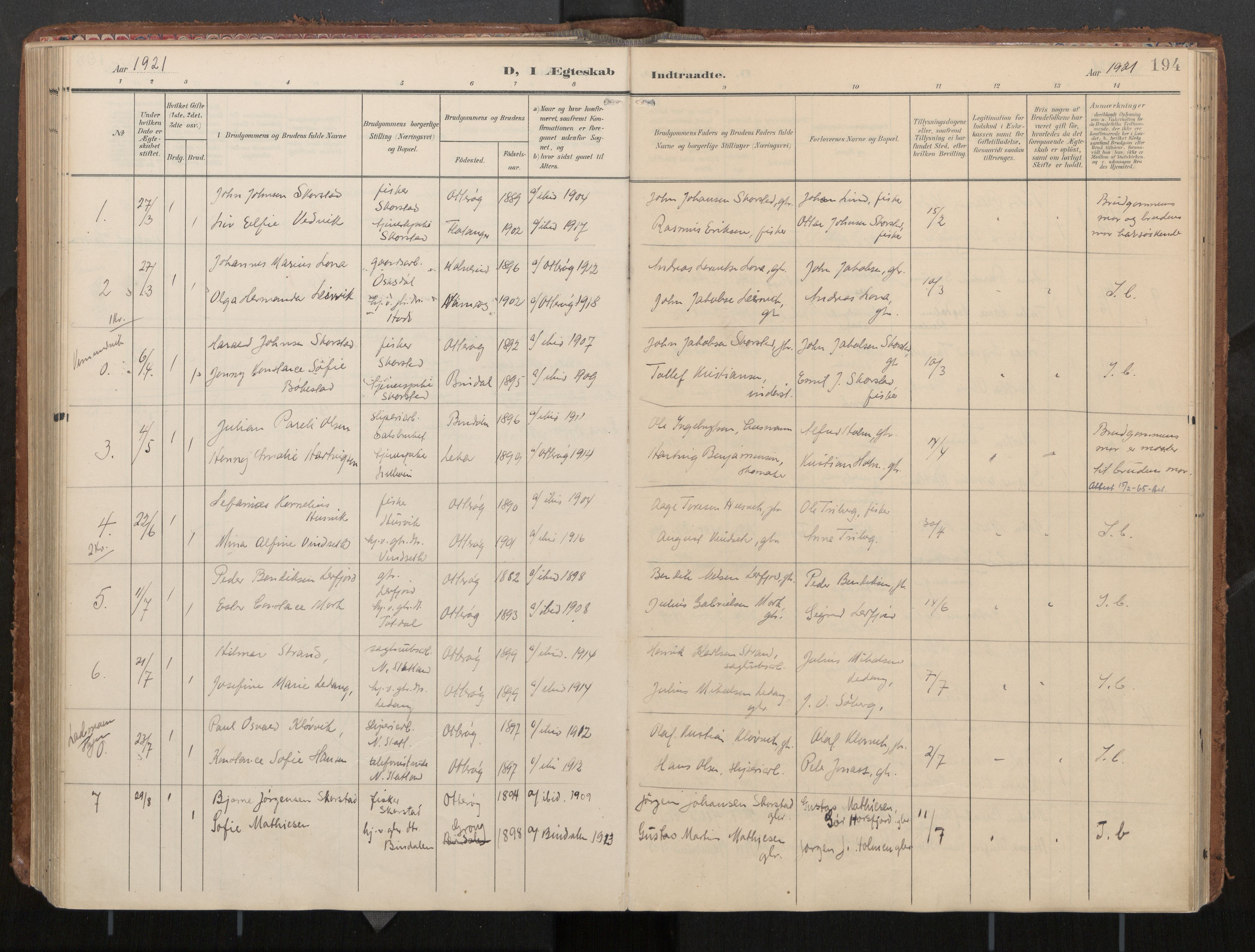 Ministerialprotokoller, klokkerbøker og fødselsregistre - Nord-Trøndelag, AV/SAT-A-1458/774/L0629: Parish register (official), 1904-1926, p. 194