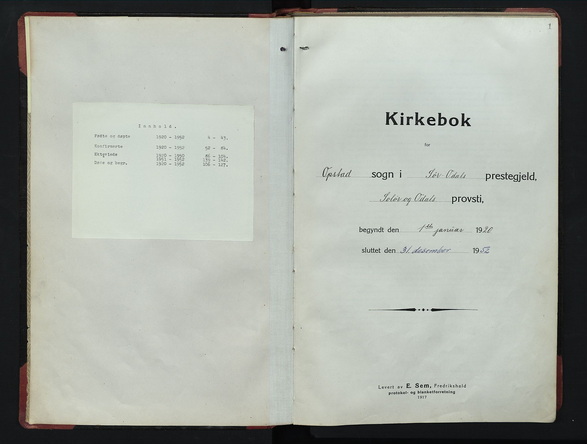 Sør-Odal prestekontor, AV/SAH-PREST-030/H/Ha/Hab/L0010: Parish register (copy) no. 10, 1920-1953, p. 1