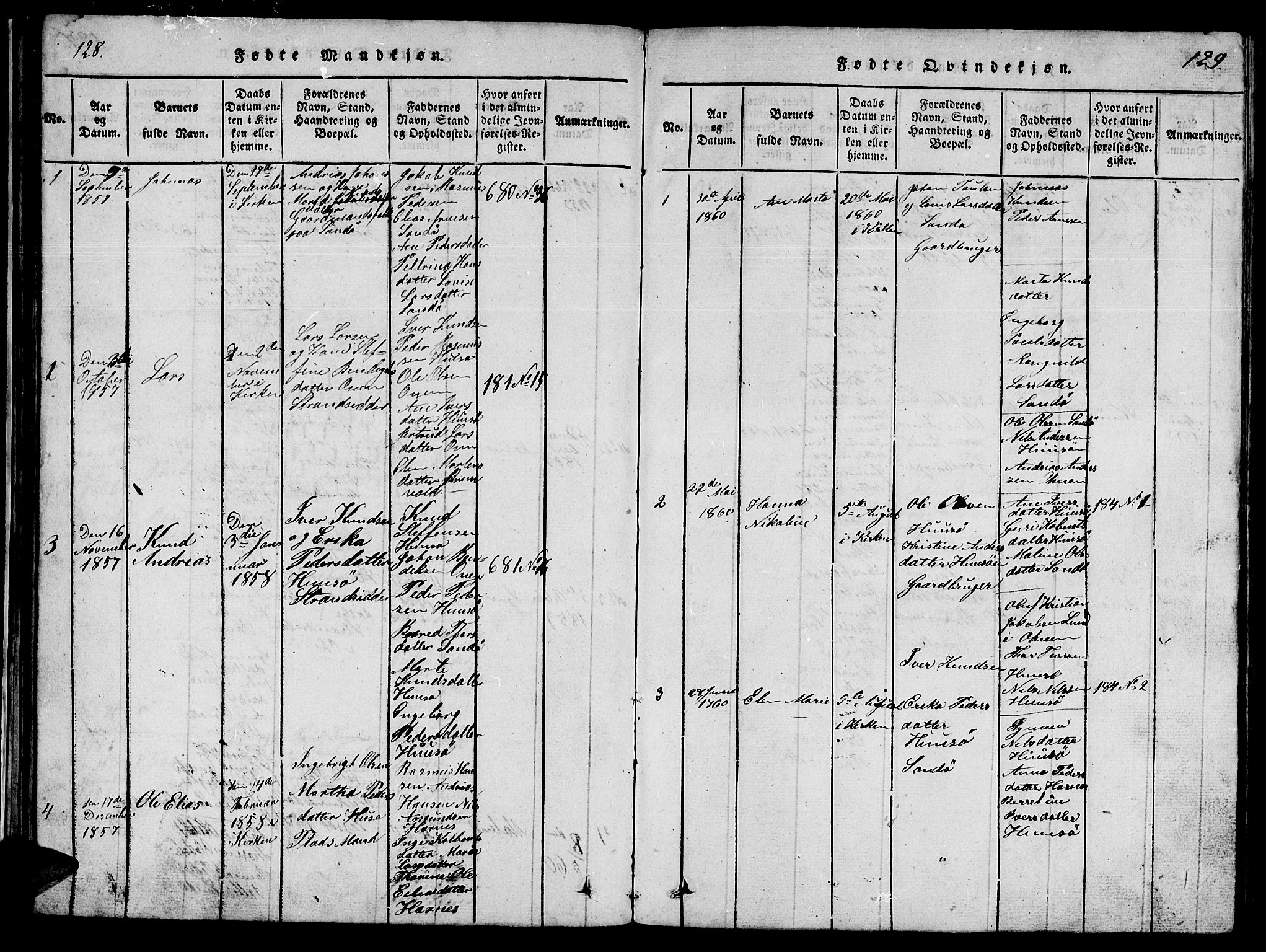 Ministerialprotokoller, klokkerbøker og fødselsregistre - Møre og Romsdal, AV/SAT-A-1454/561/L0731: Parish register (copy) no. 561C01, 1817-1867, p. 128-129