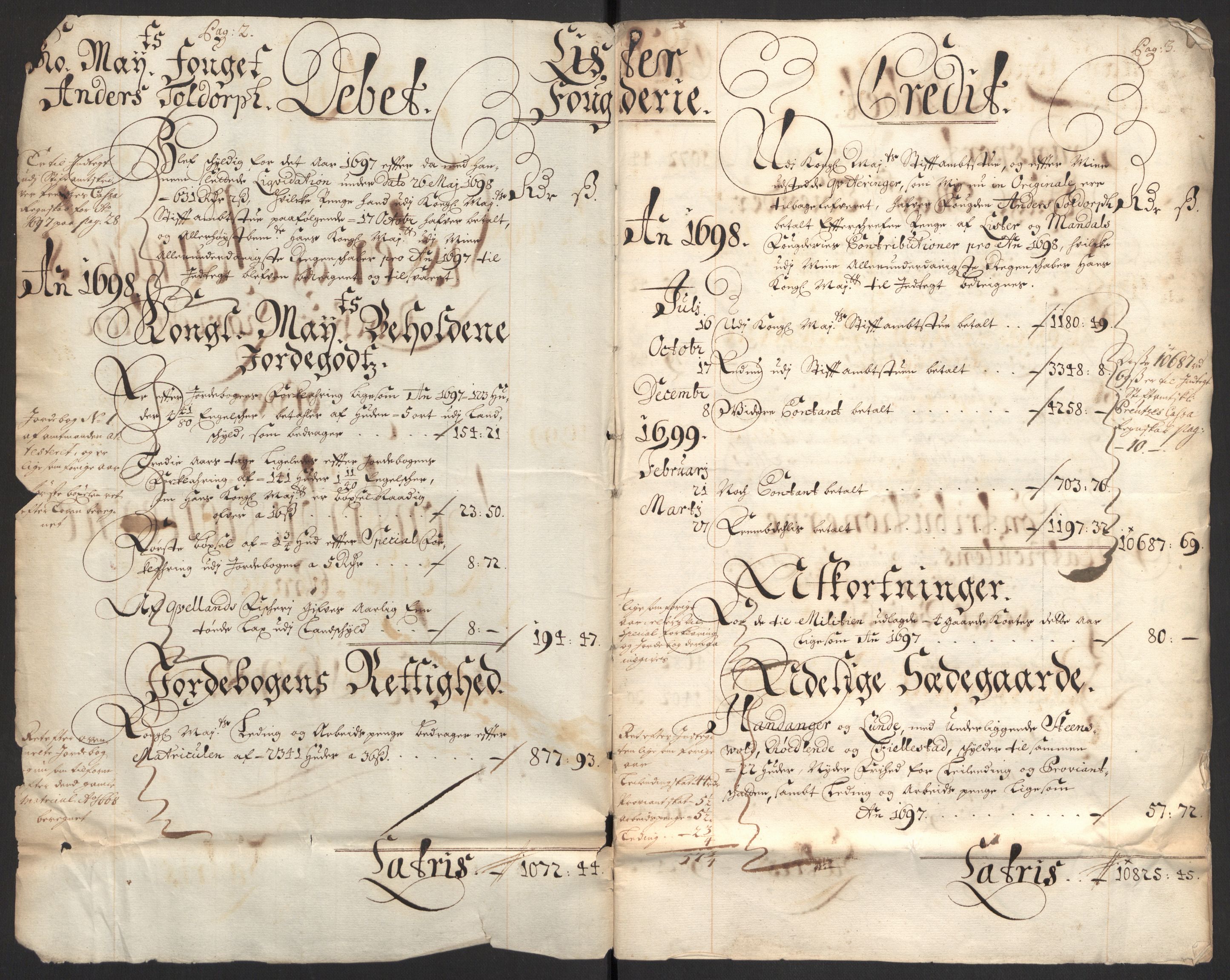 Rentekammeret inntil 1814, Reviderte regnskaper, Fogderegnskap, RA/EA-4092/R43/L2547: Fogderegnskap Lista og Mandal, 1698-1699, p. 4