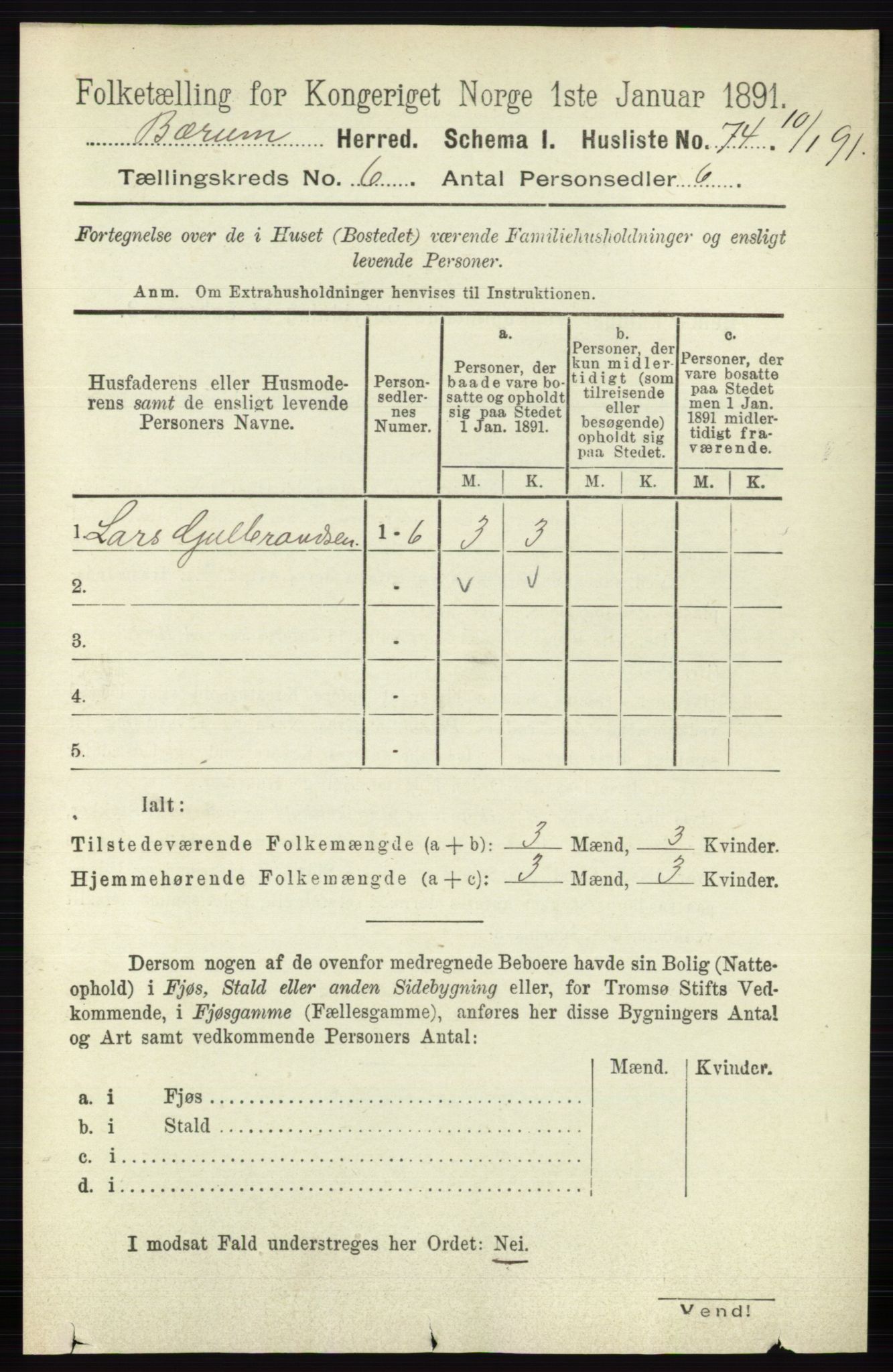 RA, 1891 census for 0219 Bærum, 1891, p. 3499