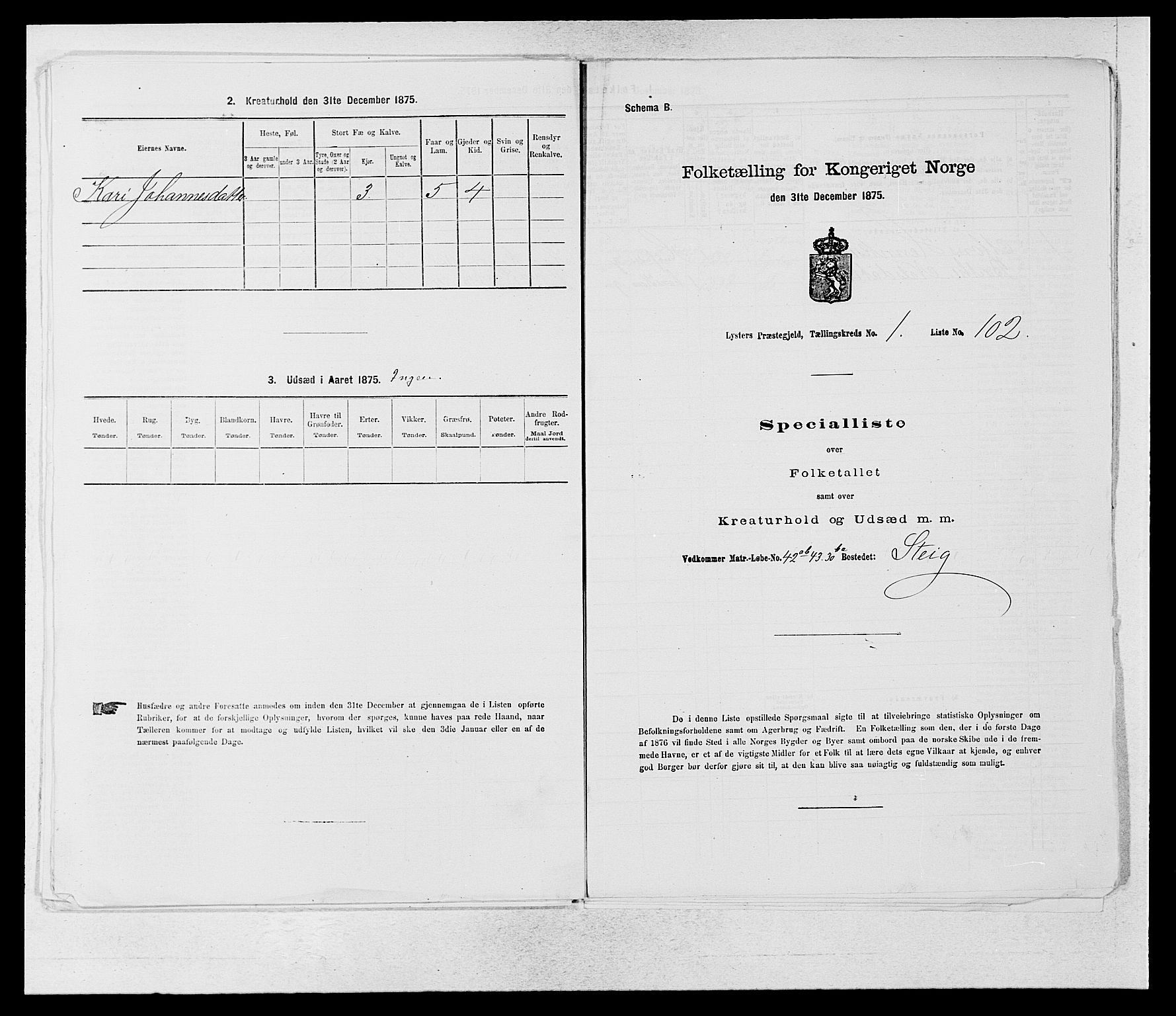 SAB, 1875 census for 1426P Luster, 1875, p. 234