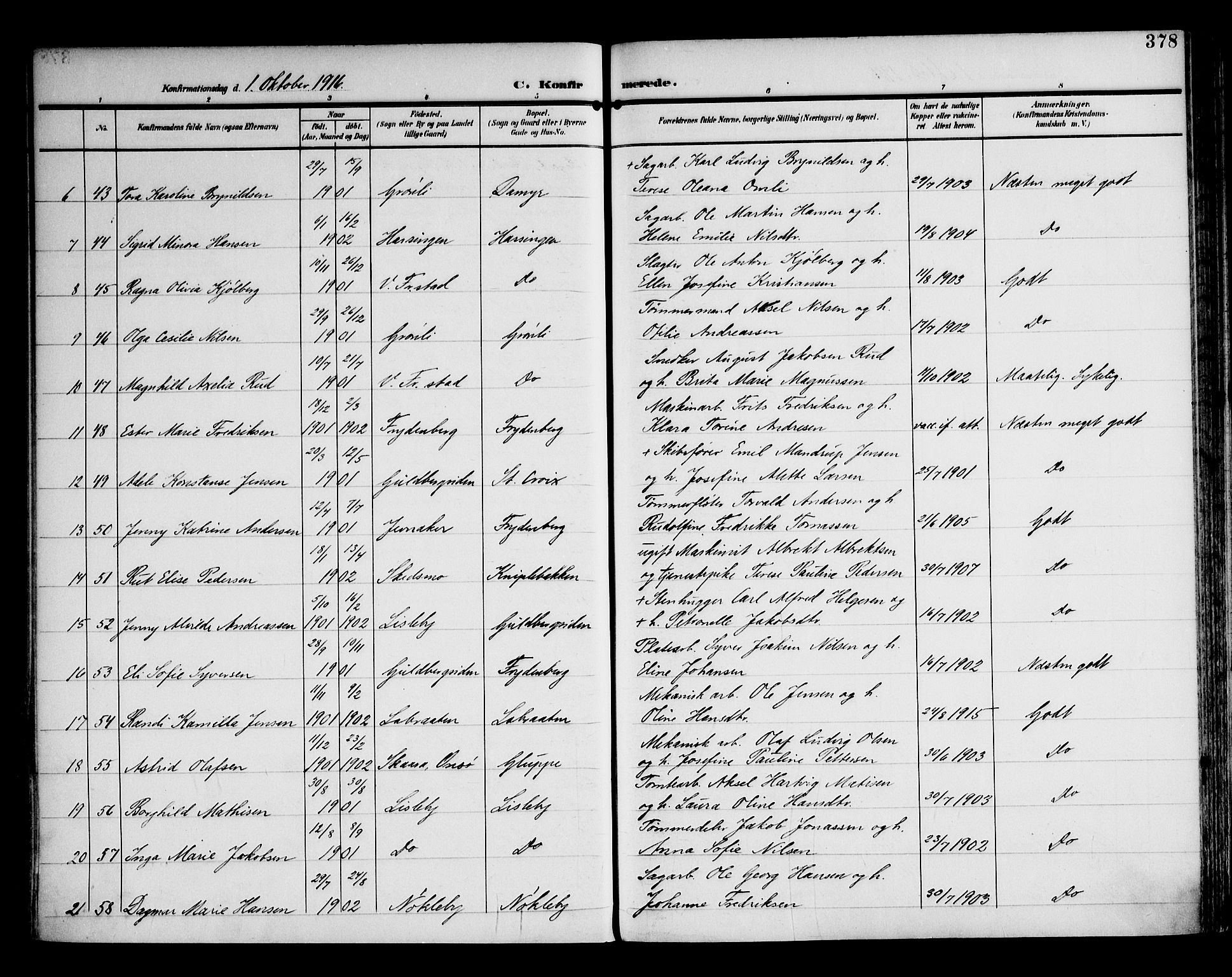 Glemmen prestekontor Kirkebøker, AV/SAO-A-10908/F/Fa/L0014: Parish register (official) no. 14, 1902-1922, p. 378