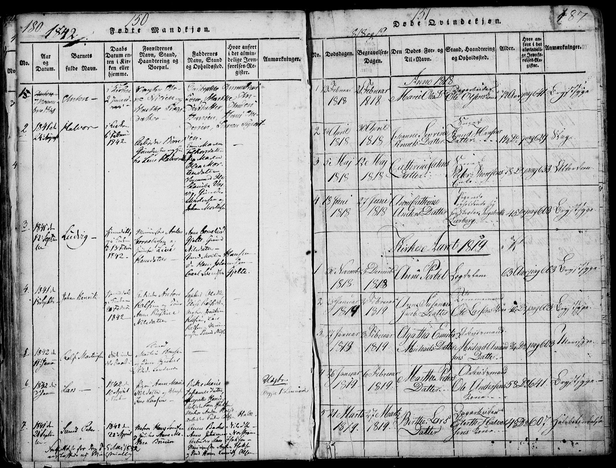 Larvik kirkebøker, SAKO/A-352/F/Fb/L0002: Parish register (official) no. II 2, 1818-1842, p. 180-181