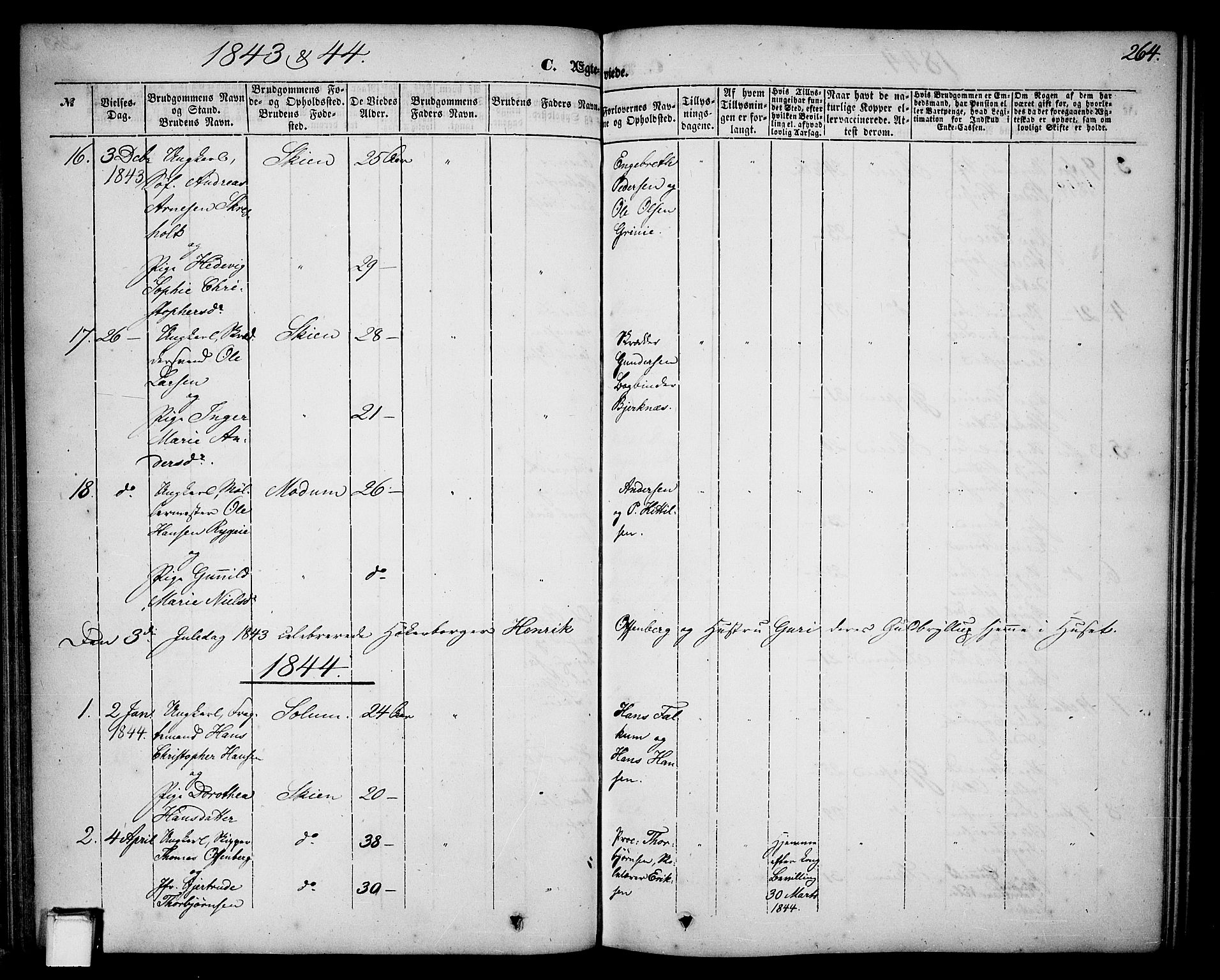 Skien kirkebøker, SAKO/A-302/G/Ga/L0004: Parish register (copy) no. 4, 1843-1867, p. 264