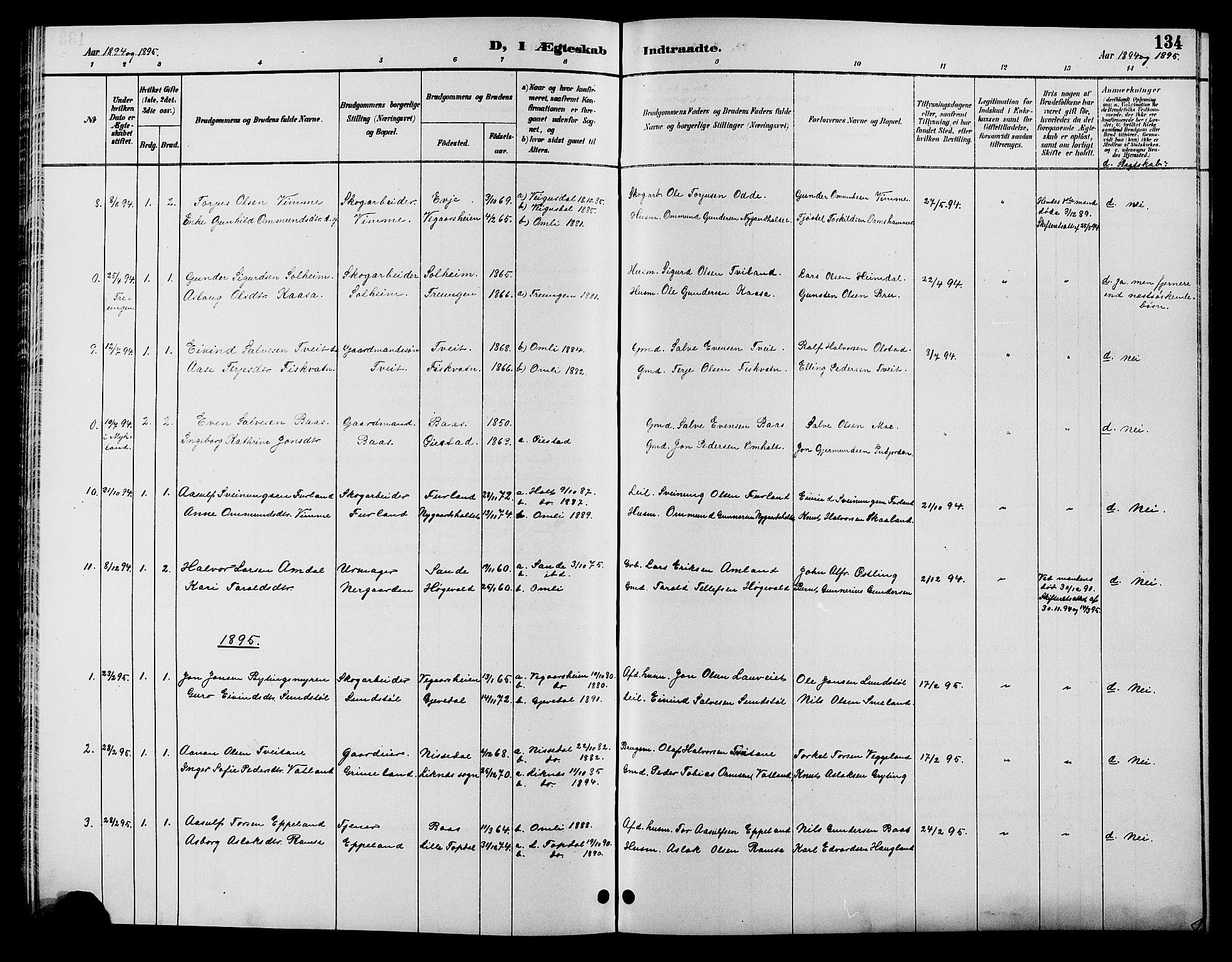 Åmli sokneprestkontor, AV/SAK-1111-0050/F/Fb/Fbc/L0004: Parish register (copy) no. B 4, 1889-1902, p. 134