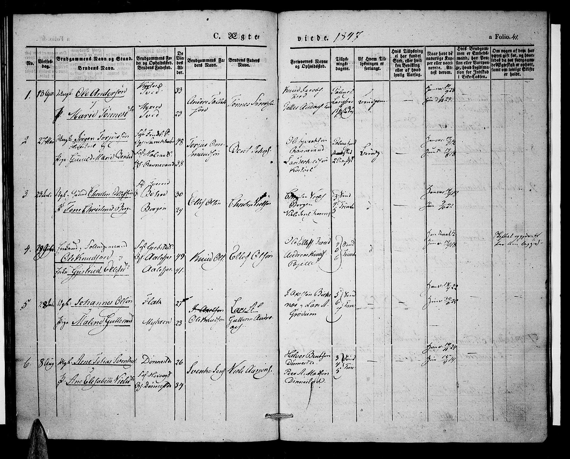 Tveit sokneprestkontor, SAK/1111-0043/F/Fa/L0004: Parish register (official) no. A 4, 1843-1852, p. 41