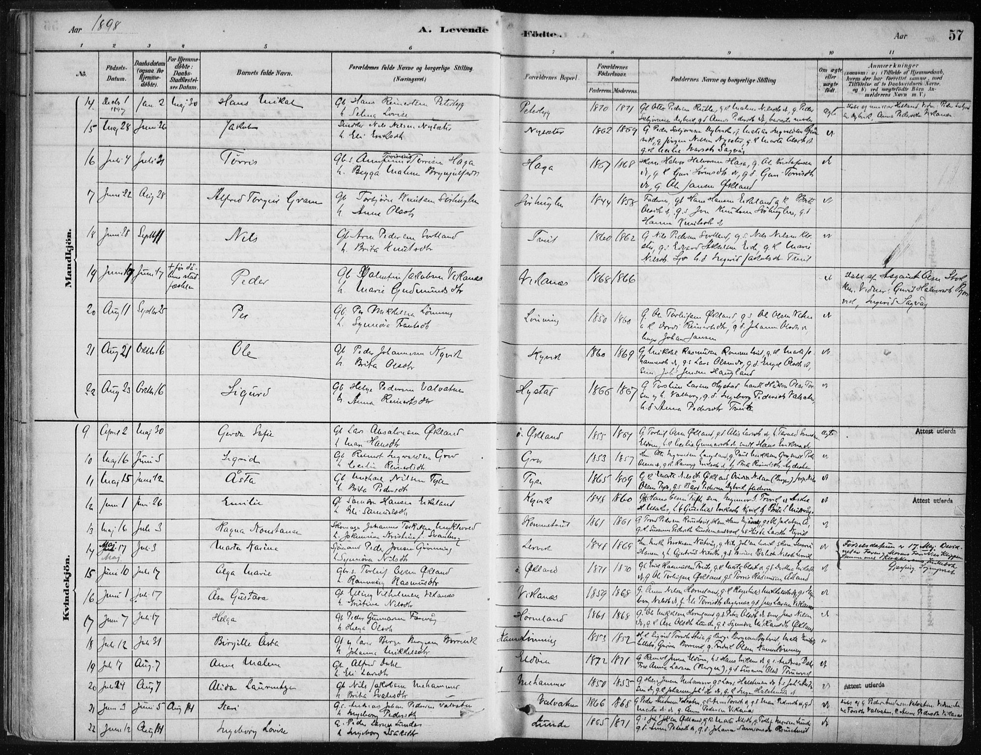 Stord sokneprestembete, SAB/A-78201/H/Haa: Parish register (official) no. B 2, 1878-1913, p. 57