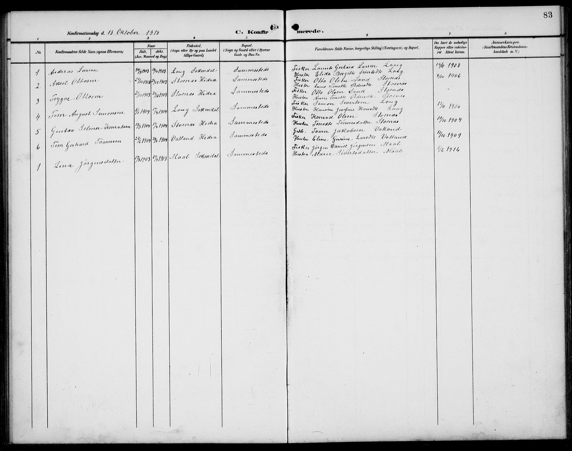 Sokndal sokneprestkontor, SAST/A-101808: Parish register (copy) no. B 7, 1904-1935, p. 83