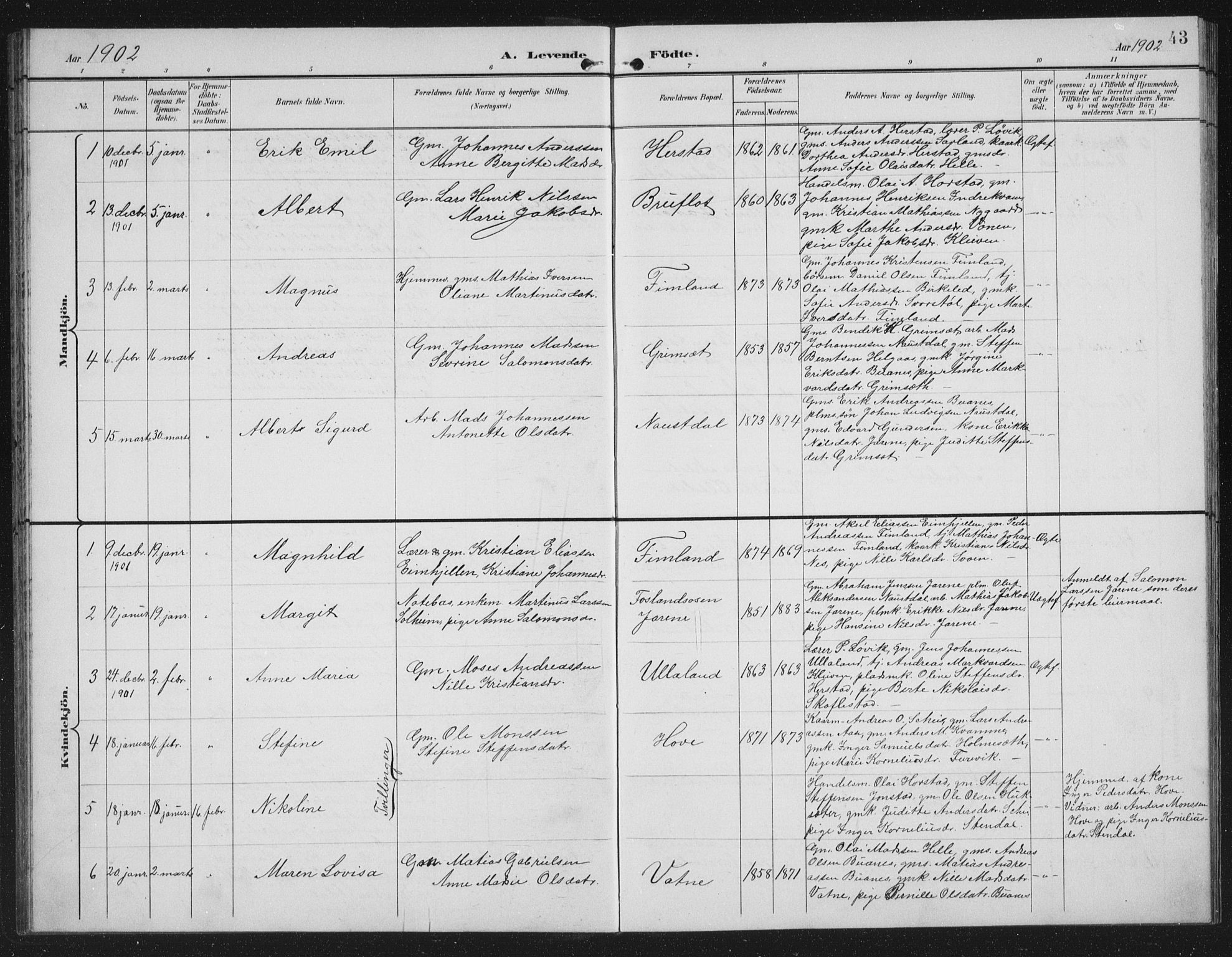 Førde sokneprestembete, SAB/A-79901/H/Hab/Habd/L0004: Parish register (copy) no. D 4, 1896-1913, p. 43