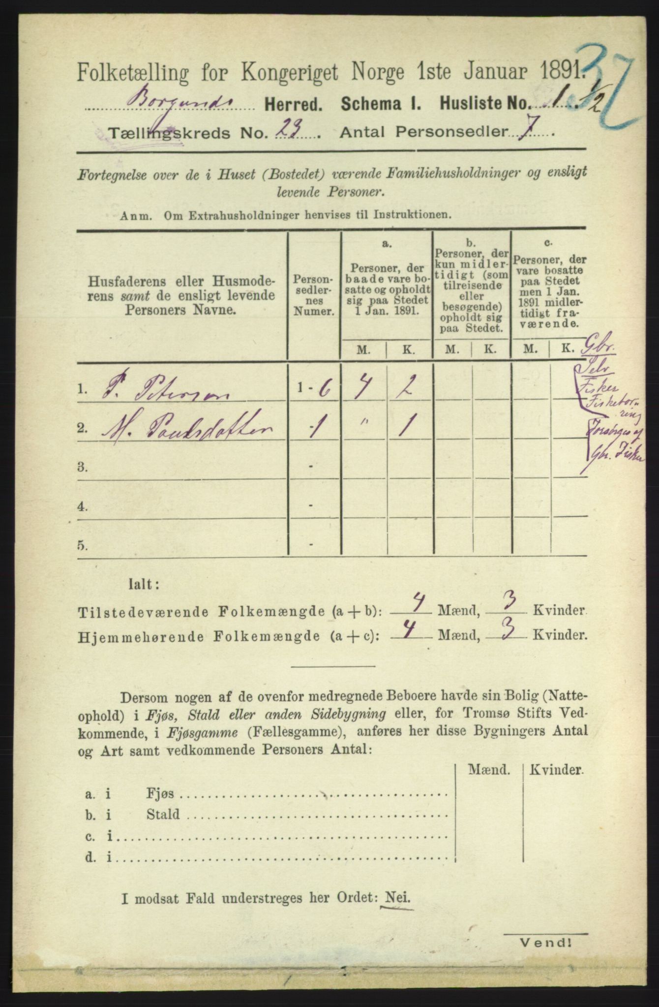 RA, 1891 census for 1531 Borgund, 1891, p. 6945