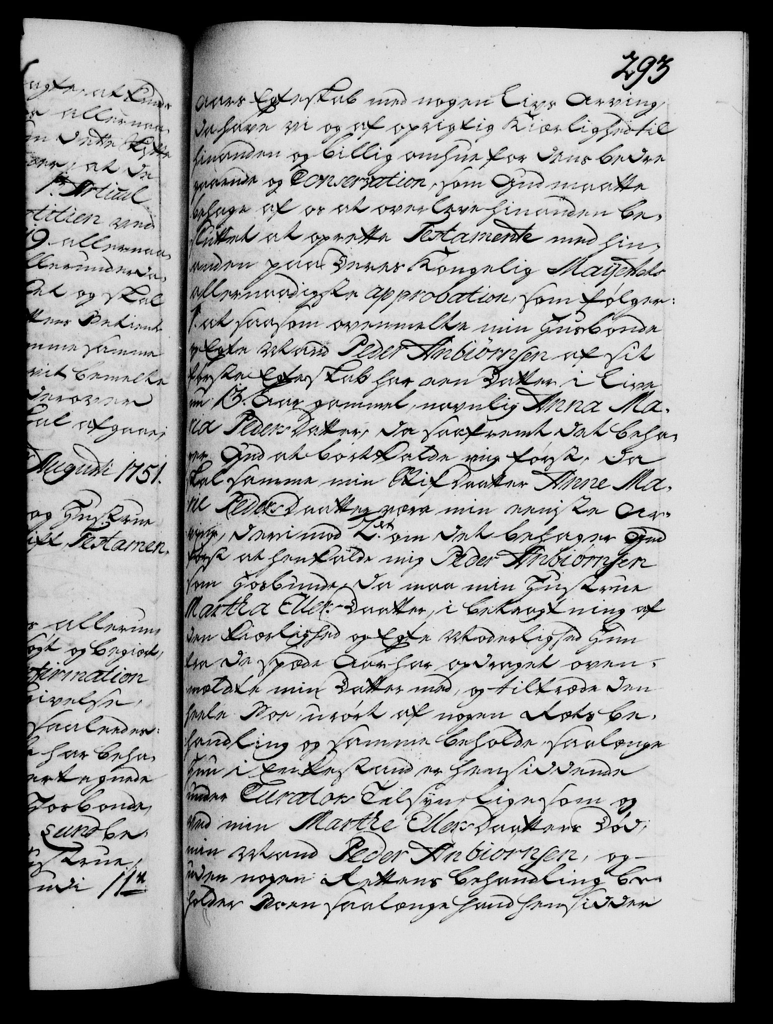 Danske Kanselli 1572-1799, AV/RA-EA-3023/F/Fc/Fca/Fcaa/L0037: Norske registre, 1751-1752, p. 293a