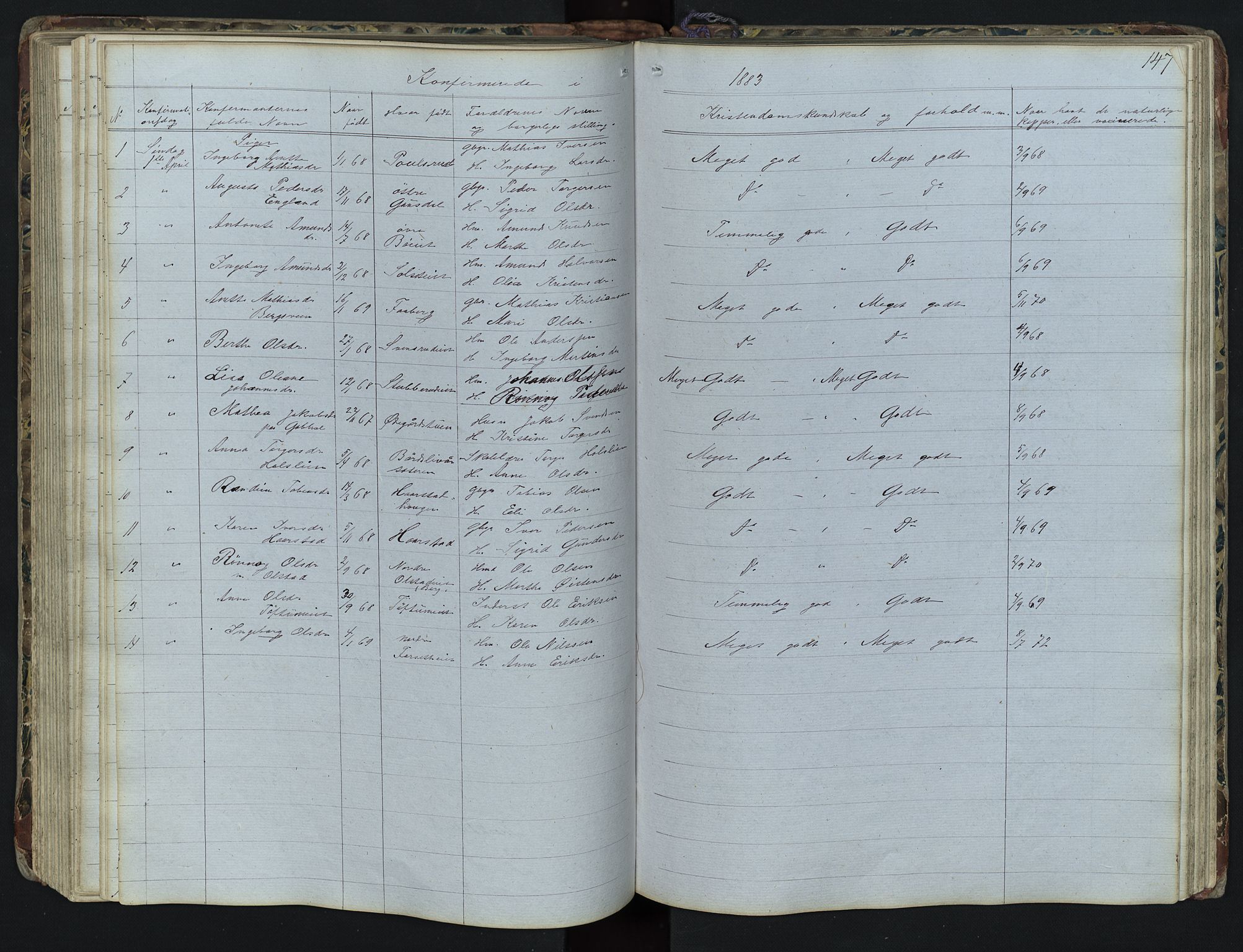 Vestre Gausdal prestekontor, SAH/PREST-094/H/Ha/Hab/L0001: Parish register (copy) no. 1, 1867-1895, p. 147