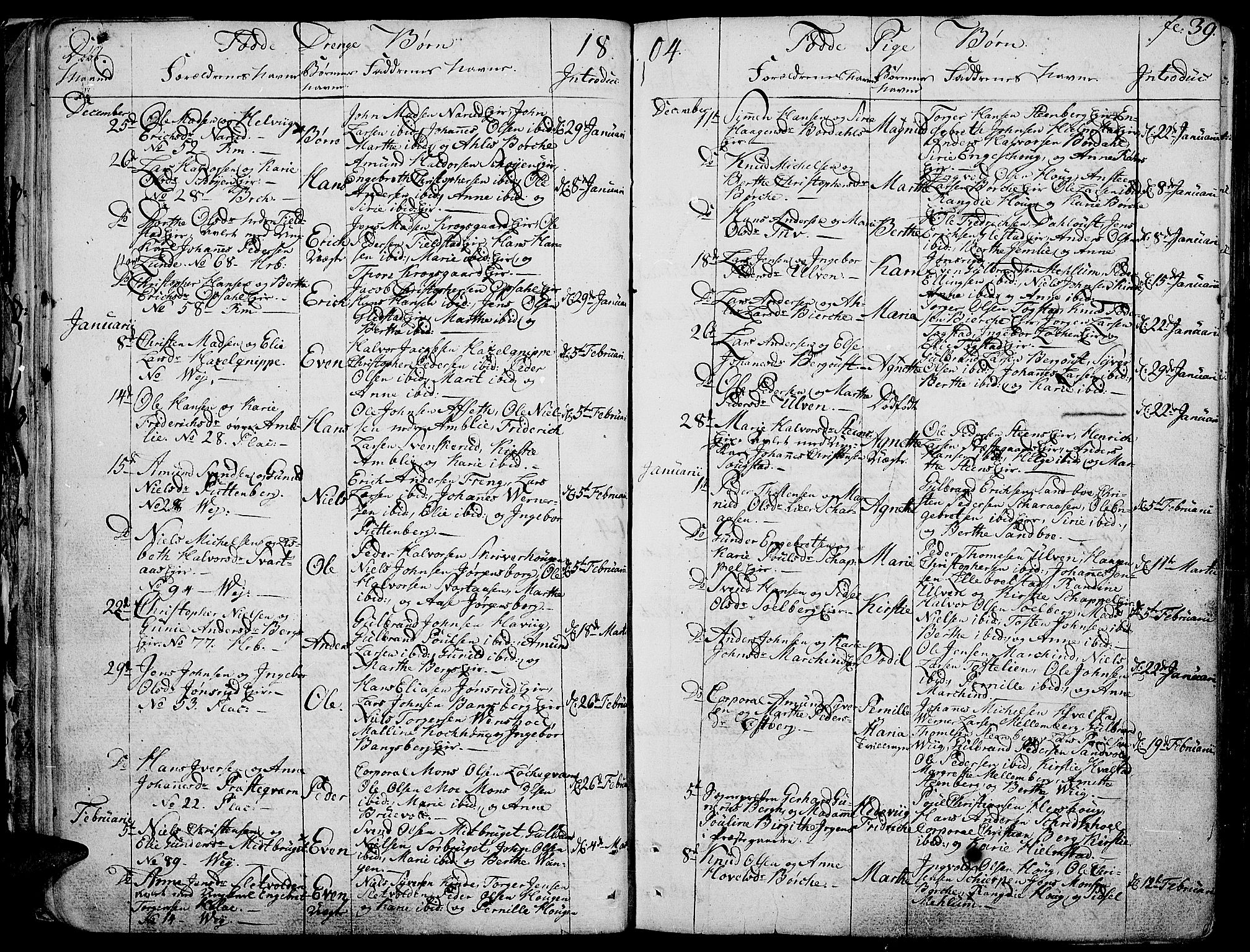 Ringsaker prestekontor, SAH/PREST-014/K/Ka/L0004: Parish register (official) no. 4, 1799-1814, p. 39