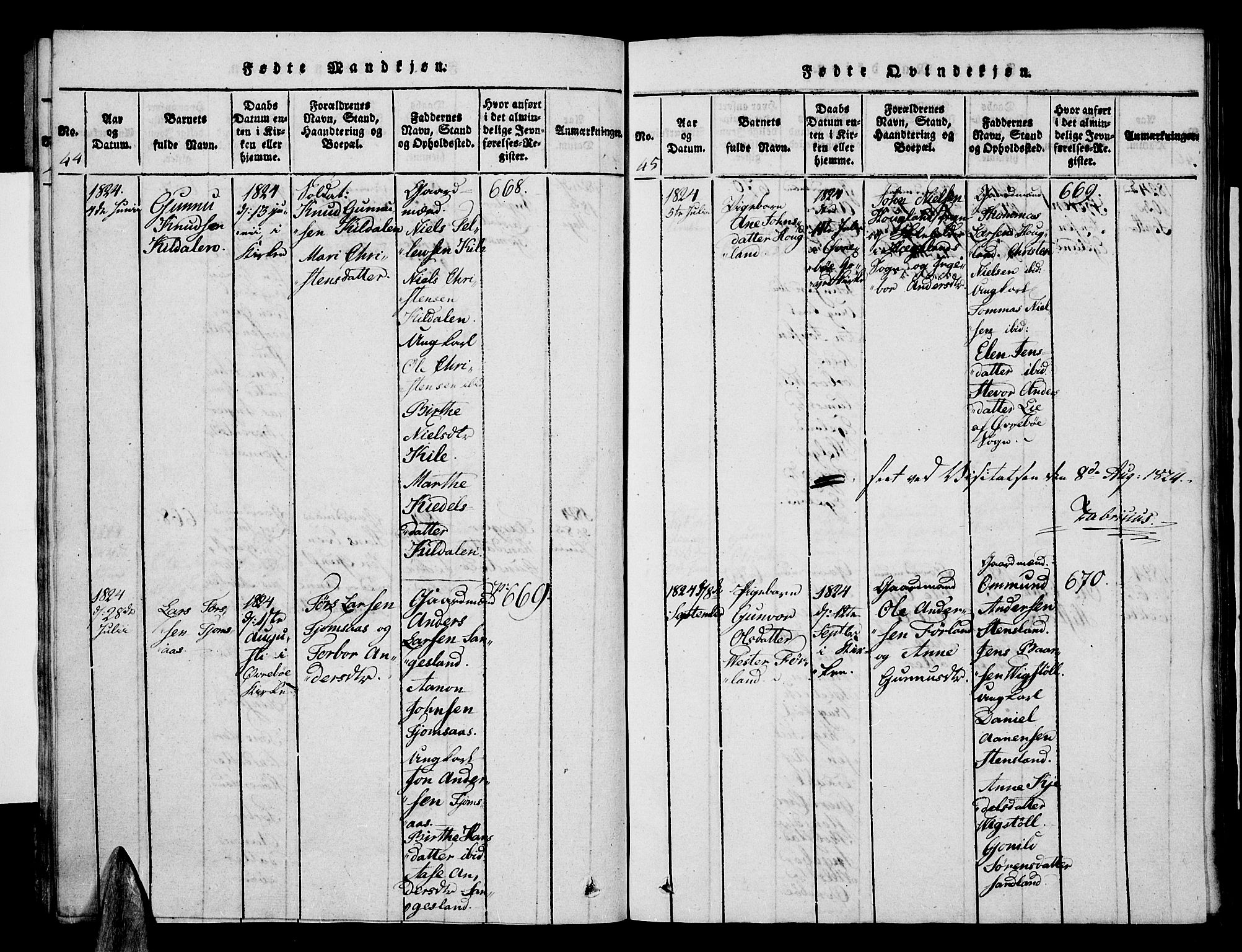 Vennesla sokneprestkontor, SAK/1111-0045/Fa/Faa/L0003: Parish register (official) no. A 3, 1820-1834, p. 44-45