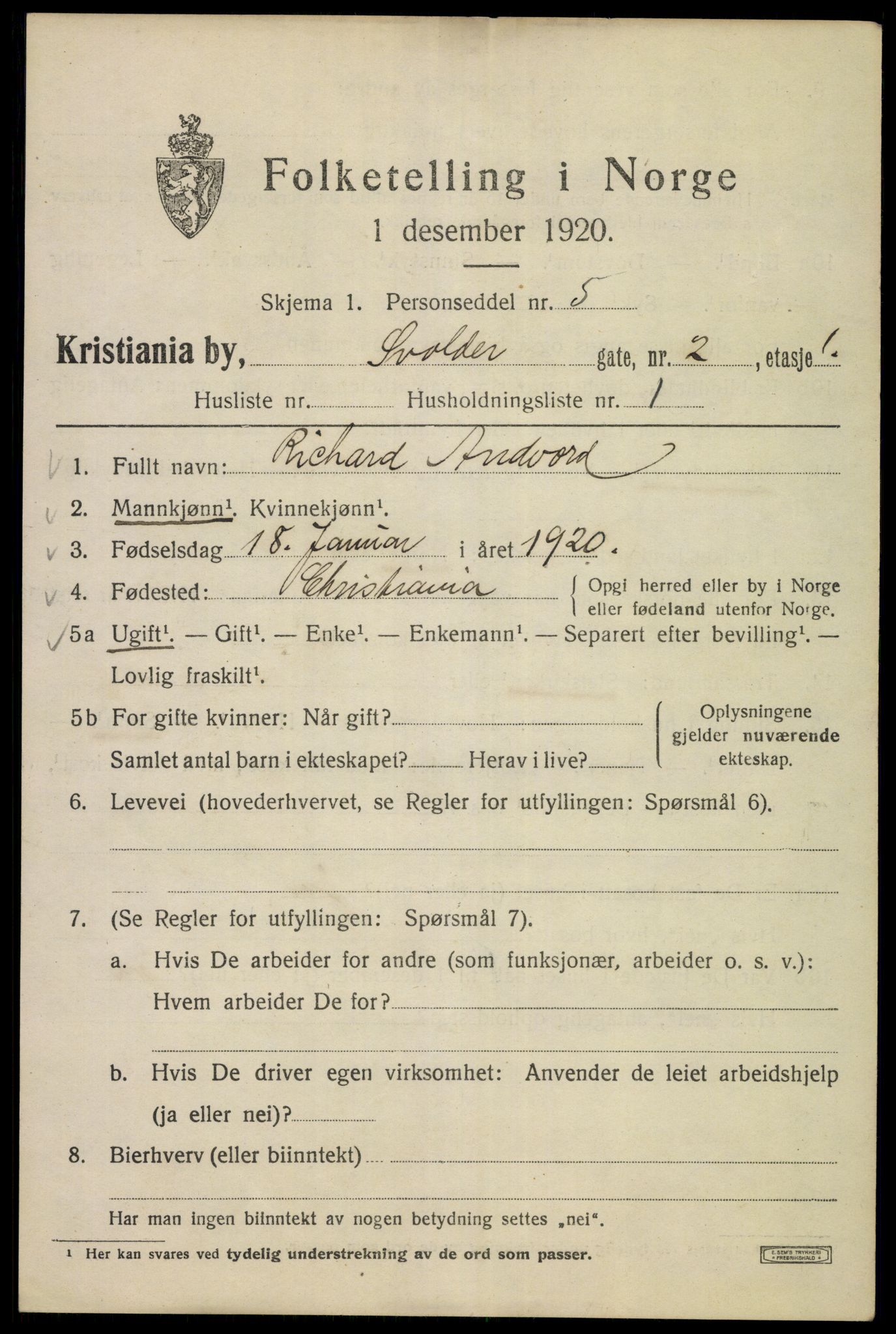 SAO, 1920 census for Kristiania, 1920, p. 560529