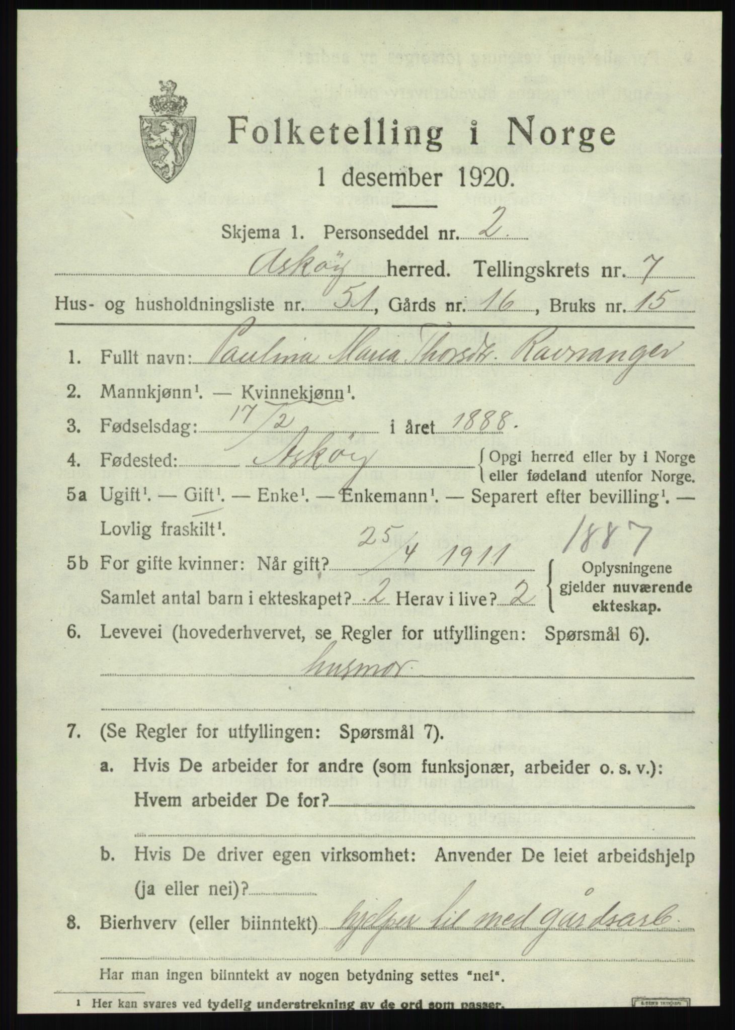 SAB, 1920 census for Askøy, 1920, p. 11462