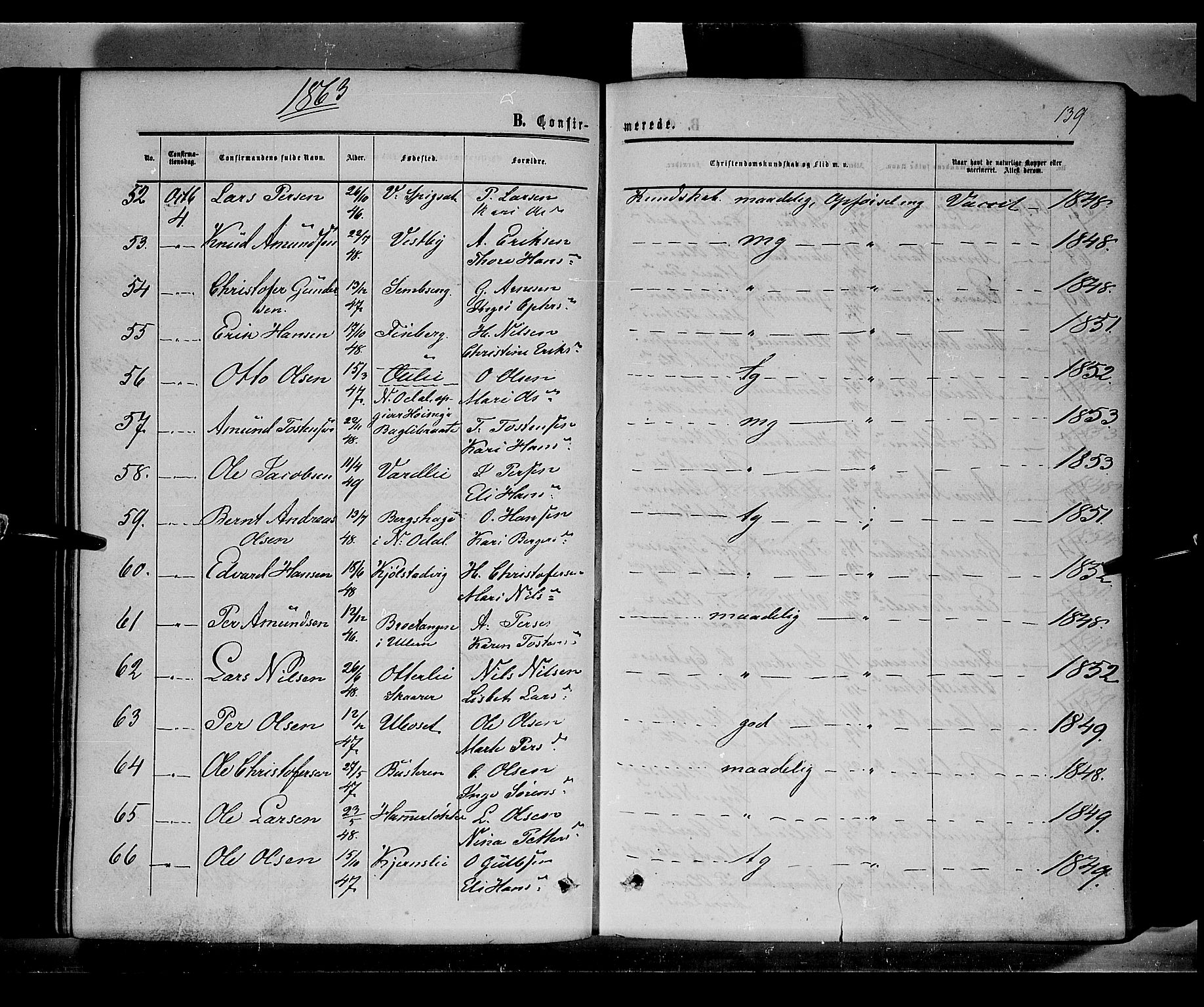 Sør-Odal prestekontor, AV/SAH-PREST-030/H/Ha/Haa/L0002: Parish register (official) no. 2, 1859-1863, p. 139