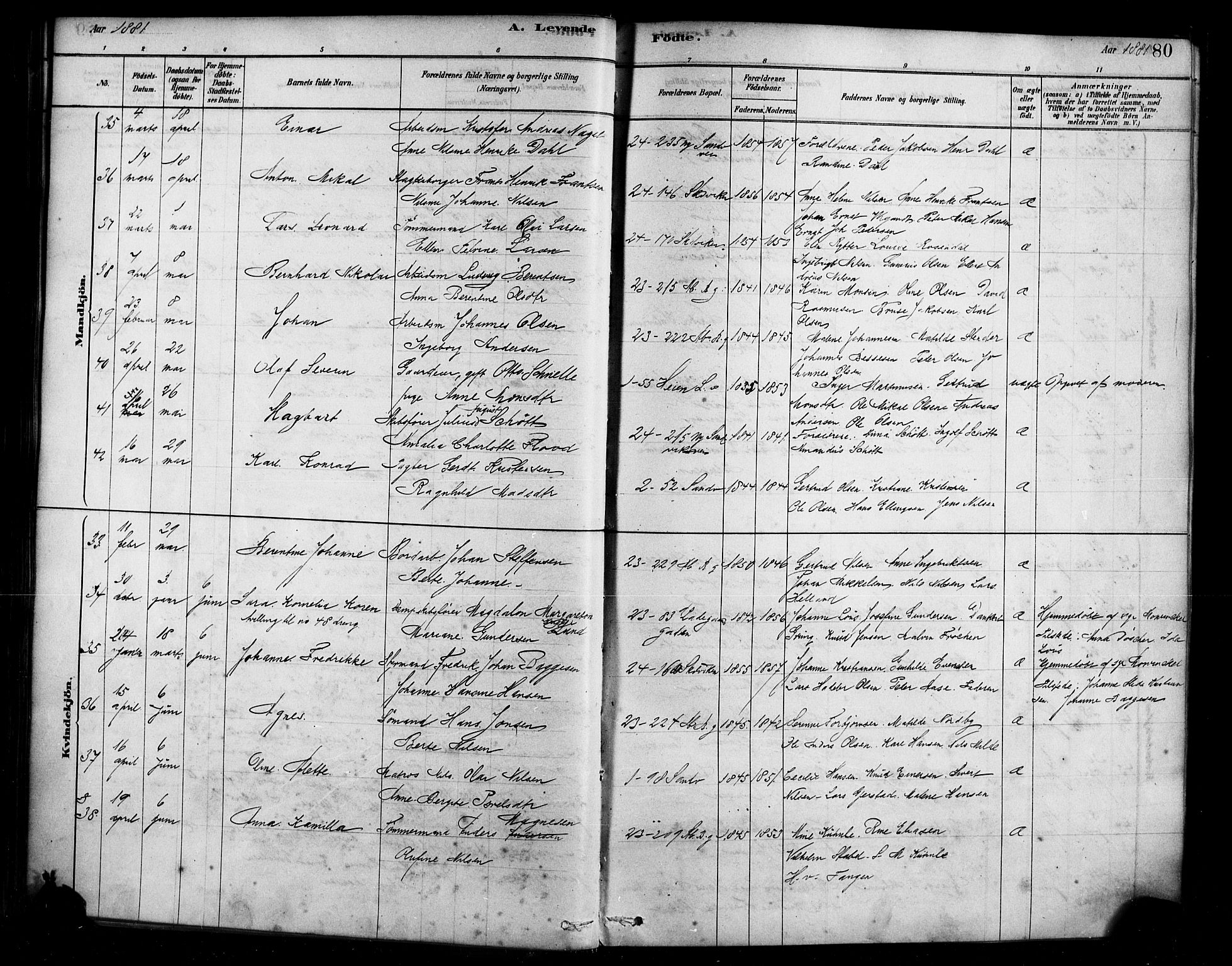 Sandviken Sokneprestembete, AV/SAB-A-77601/H/Ha/L0004: Parish register (official) no. B 1, 1878-1891, p. 80