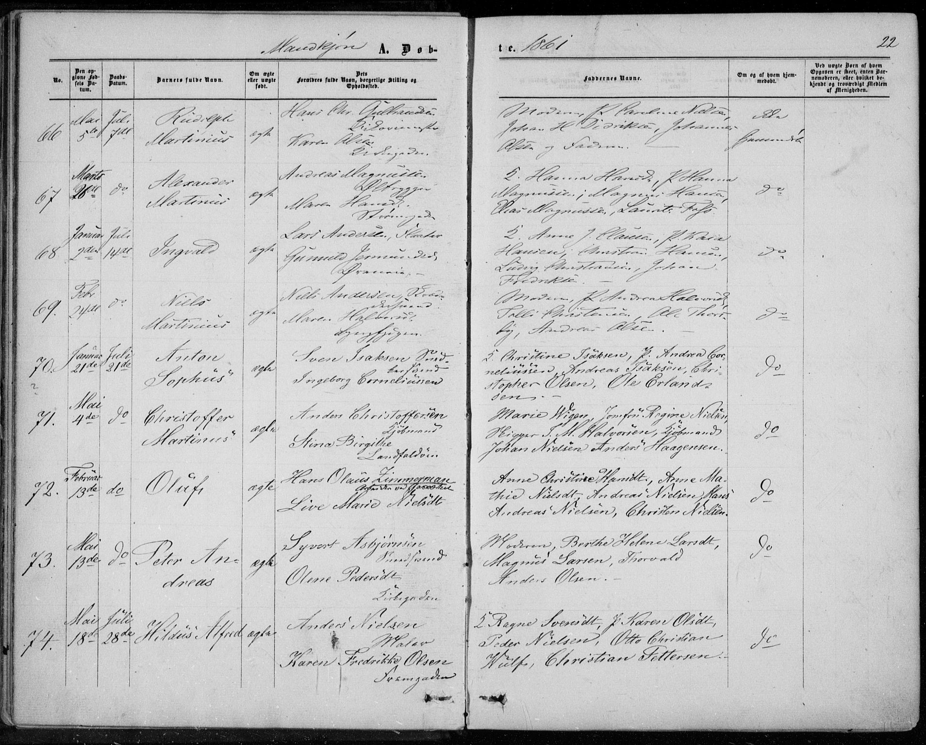 Bragernes kirkebøker, SAKO/A-6/F/Fb/L0003: Parish register (official) no. II 3, 1860-1868, p. 22