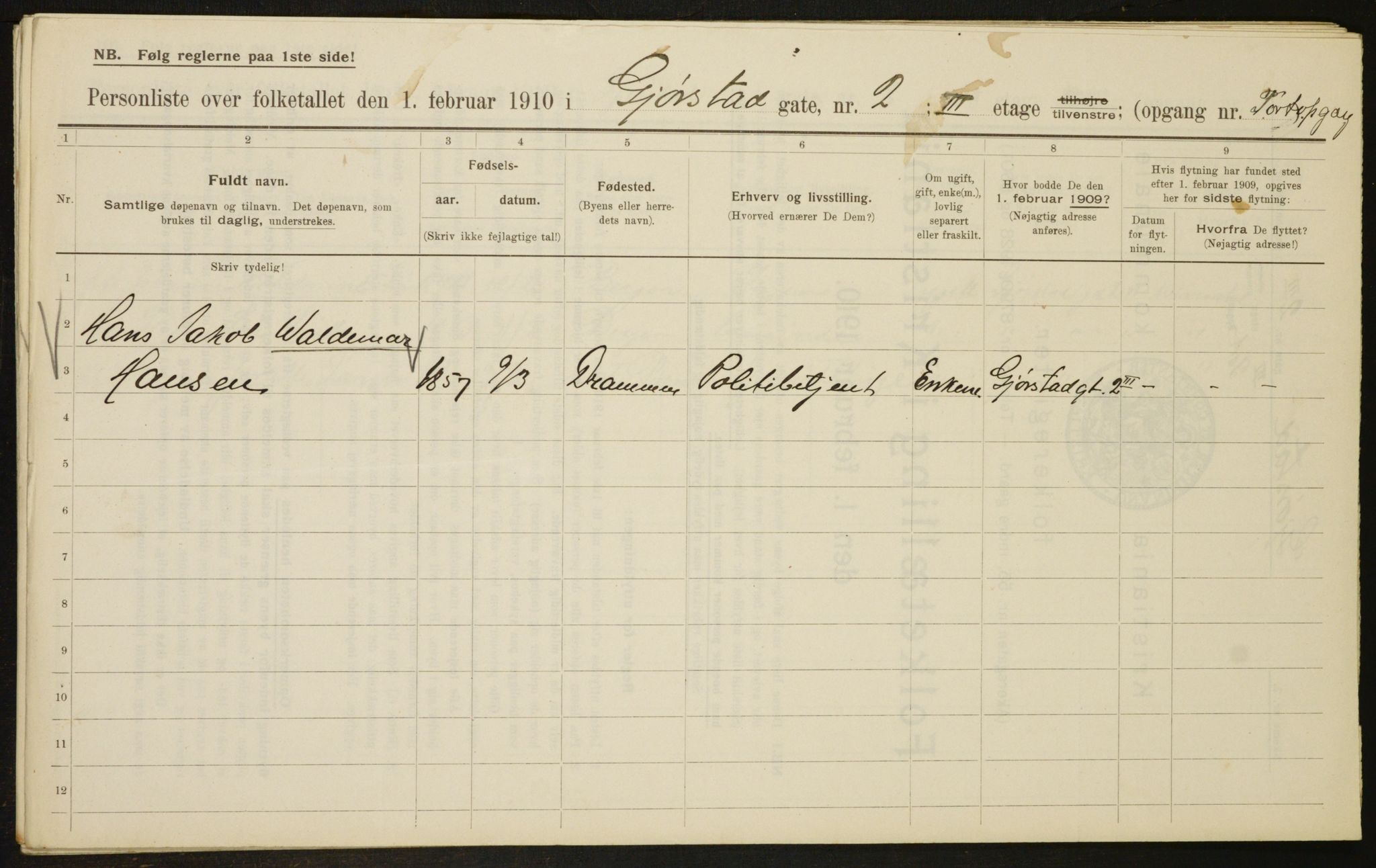 OBA, Municipal Census 1910 for Kristiania, 1910, p. 27850