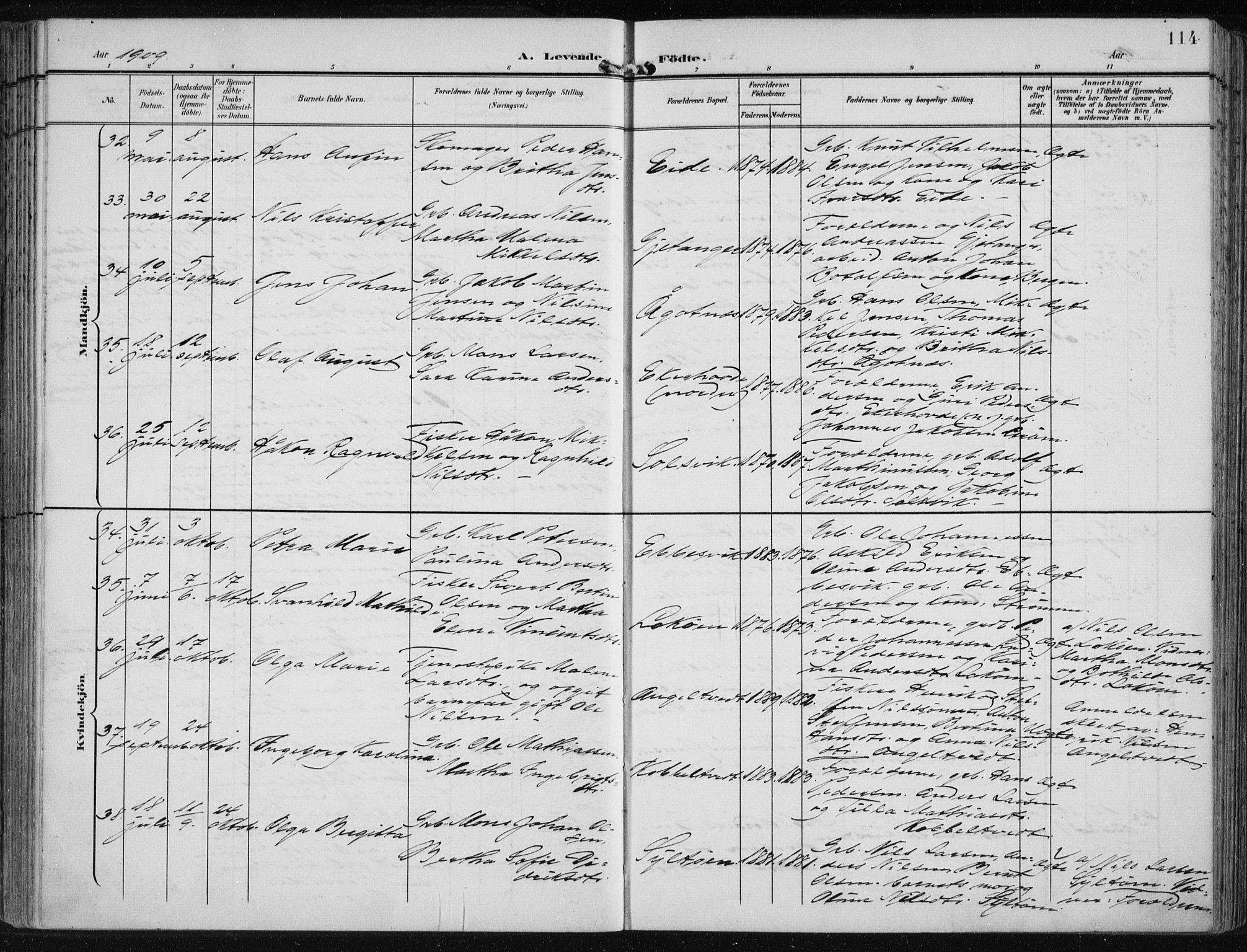 Fjell sokneprestembete, SAB/A-75301/H/Haa: Parish register (official) no. A  9, 1899-1910, p. 114