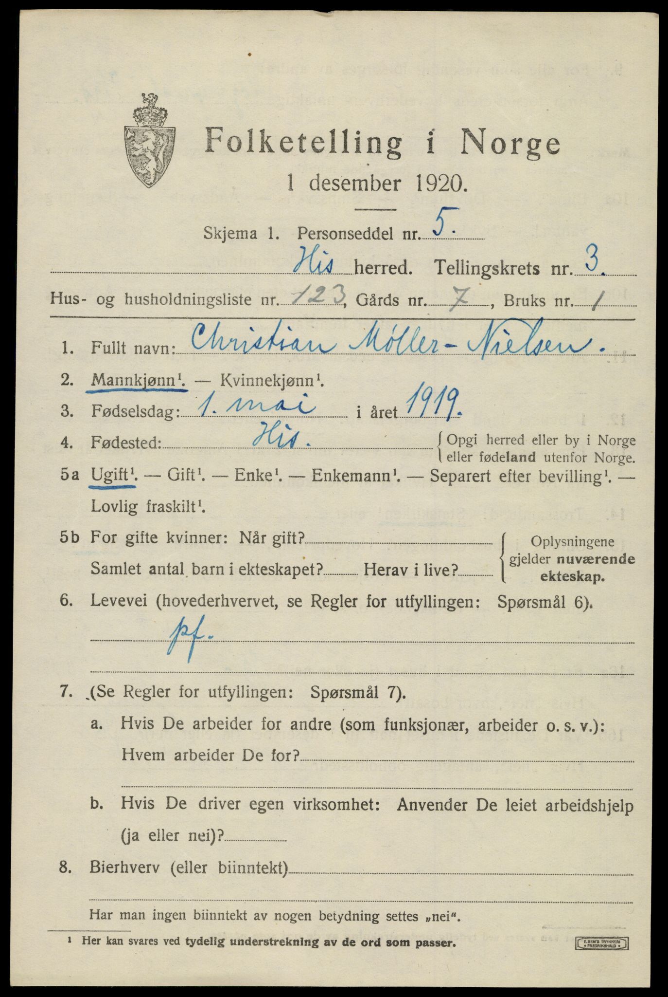 SAK, 1920 census for Hisøy, 1920, p. 5312