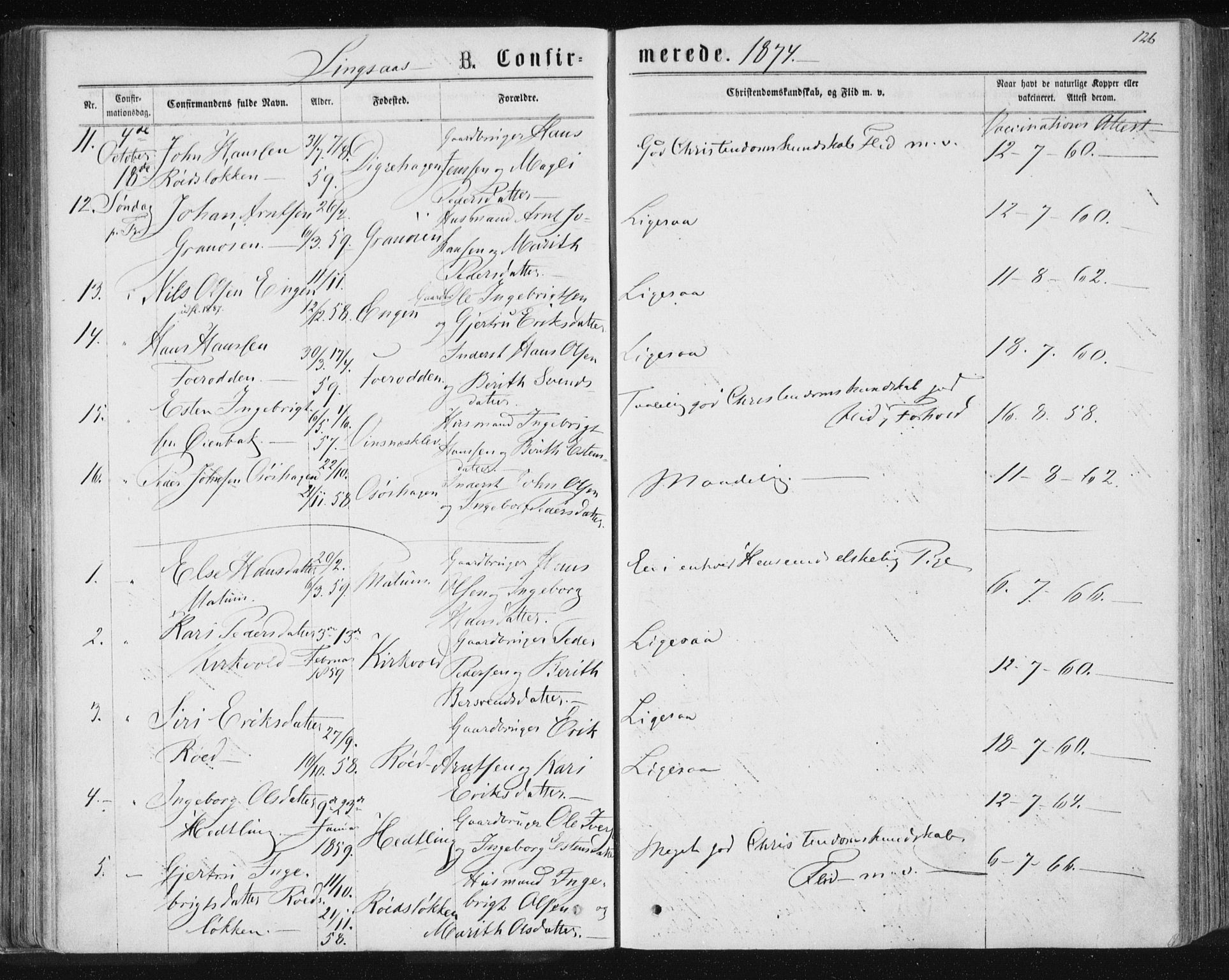 Ministerialprotokoller, klokkerbøker og fødselsregistre - Sør-Trøndelag, AV/SAT-A-1456/685/L0970: Parish register (official) no. 685A08 /2, 1870-1878, p. 126