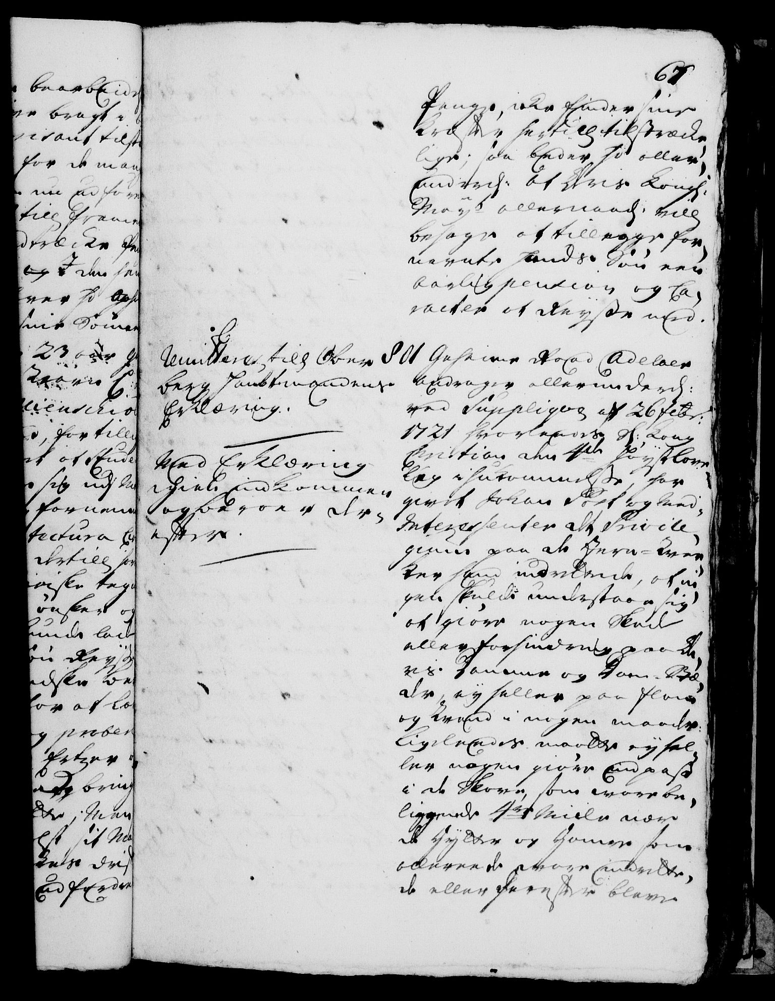 Rentekammeret, Kammerkanselliet, AV/RA-EA-3111/G/Gh/Gha/L0004: Norsk ekstraktmemorialprotokoll, sak. 766-941 (merket RK 53.49), 1721, p. 67