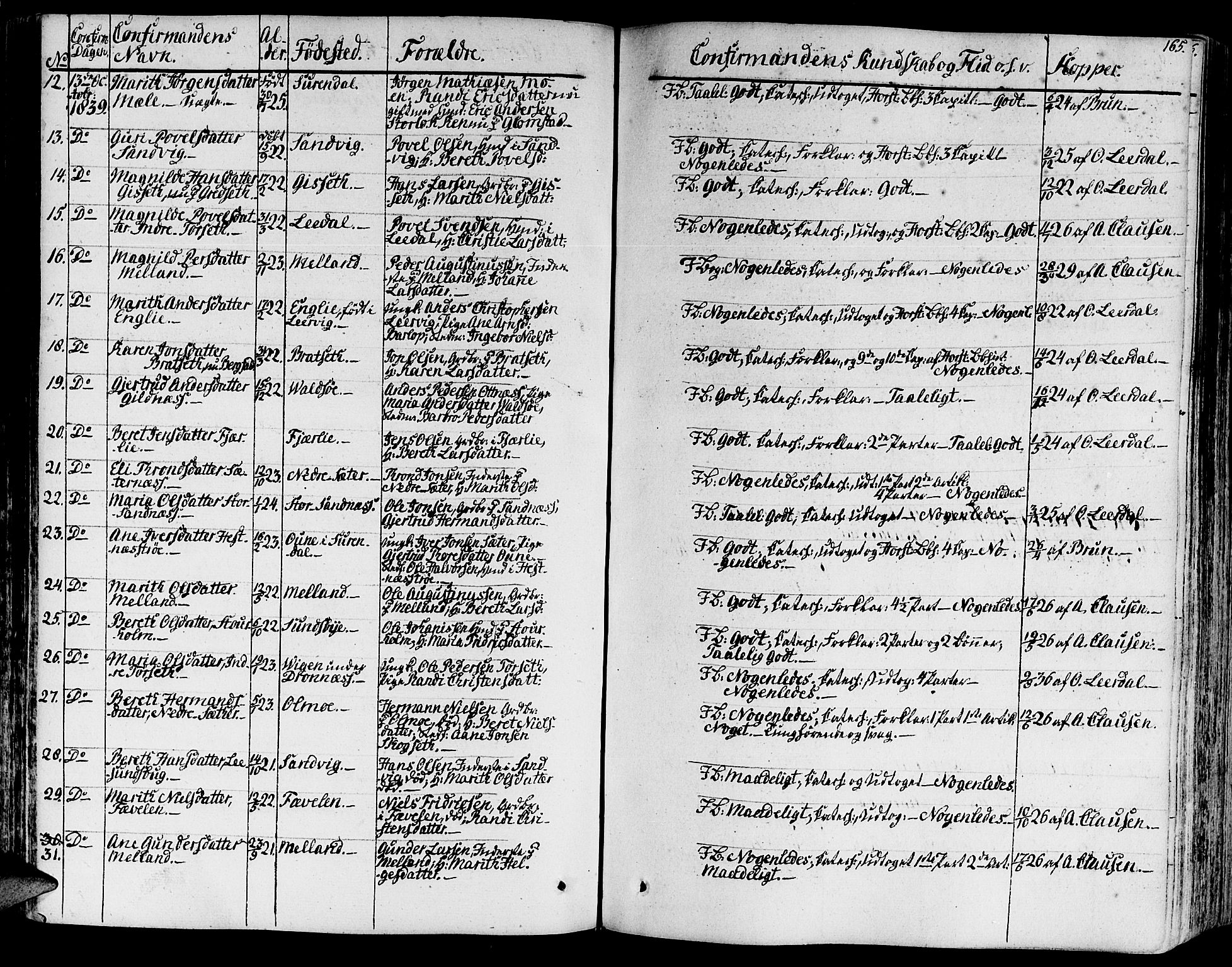 Ministerialprotokoller, klokkerbøker og fødselsregistre - Møre og Romsdal, AV/SAT-A-1454/578/L0904: Parish register (official) no. 578A03, 1836-1858, p. 165