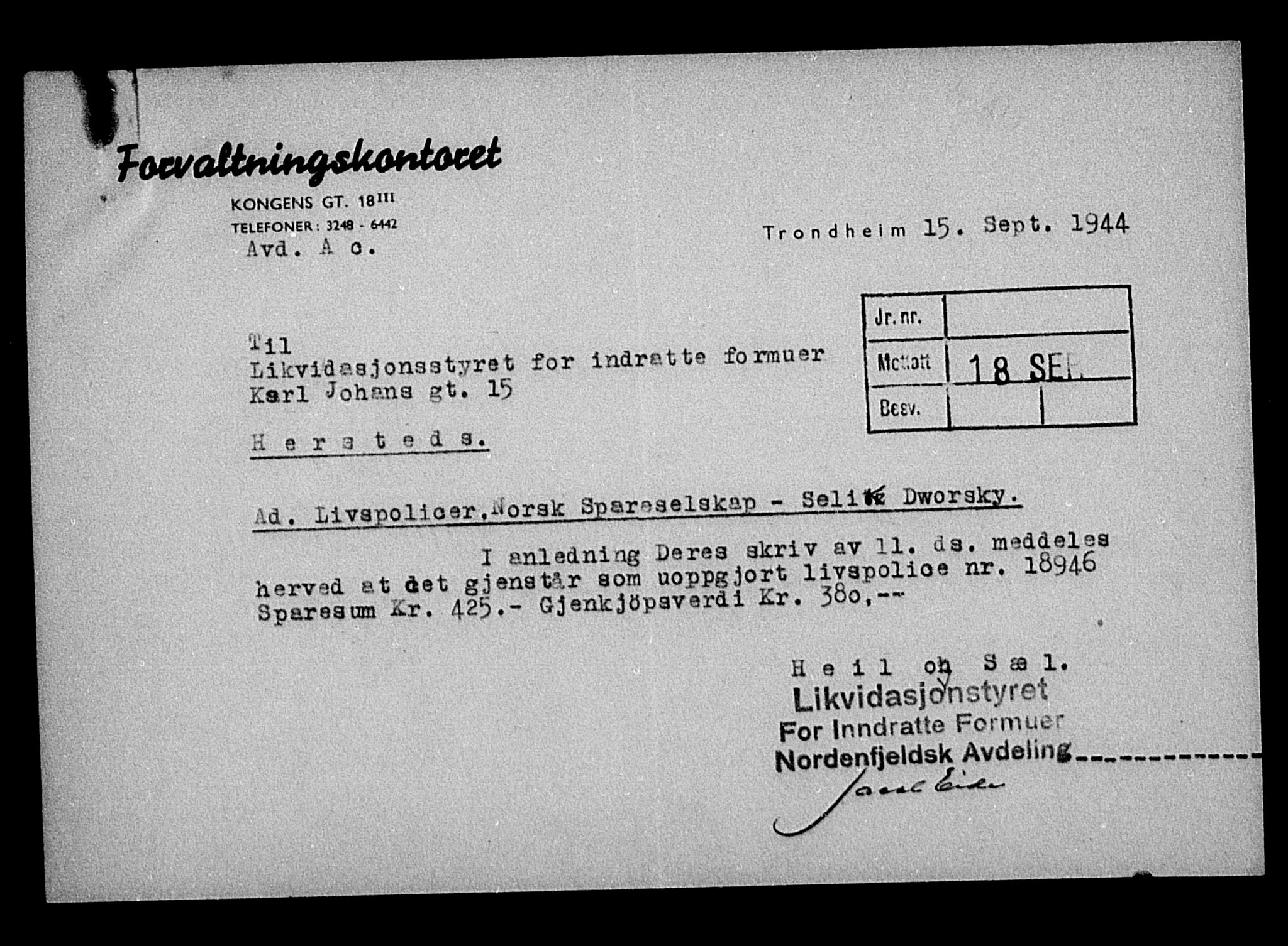 Justisdepartementet, Tilbakeføringskontoret for inndratte formuer, AV/RA-S-1564/H/Hc/Hca/L0895: --, 1945-1947, p. 15