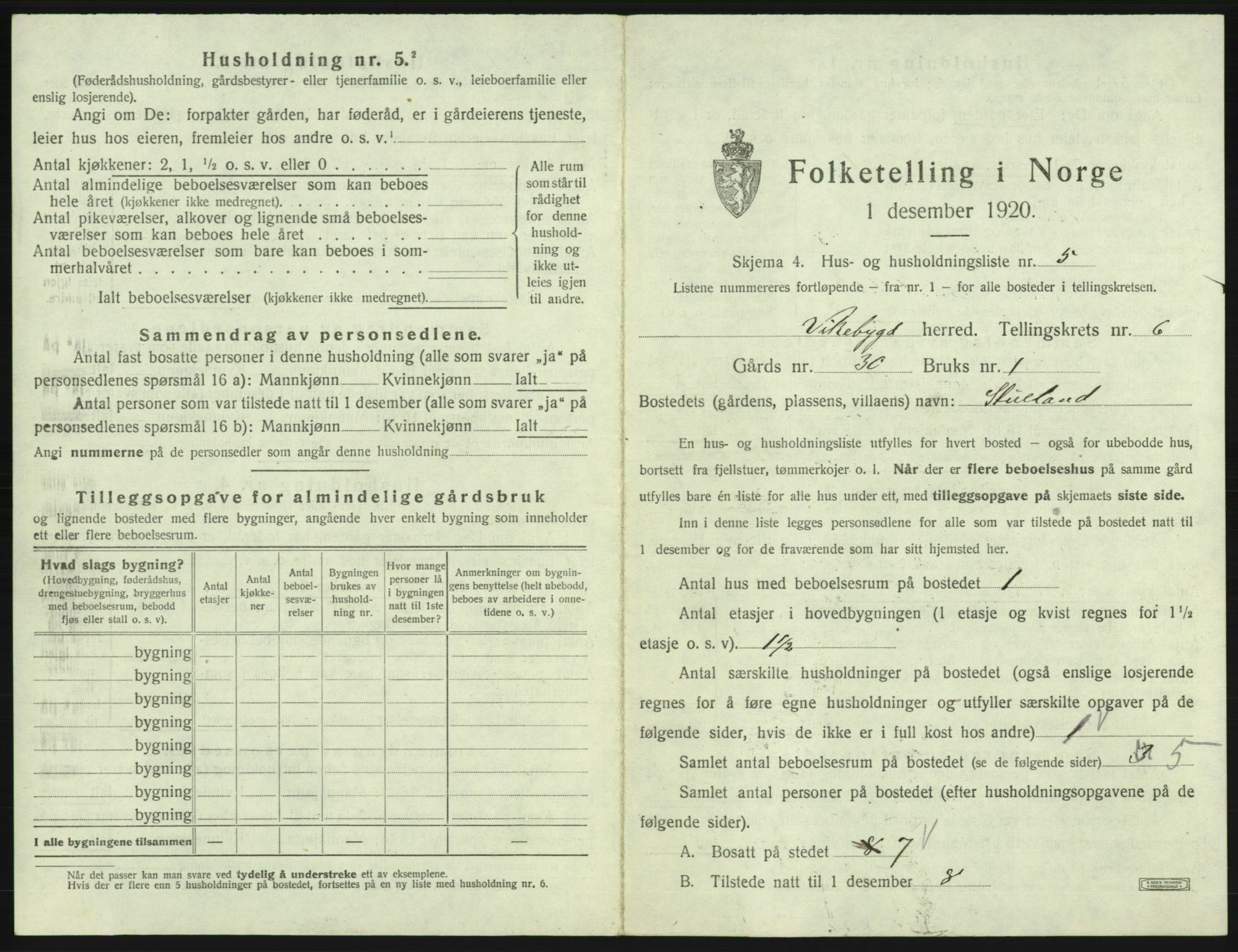 SAB, 1920 census for Vikebygd, 1920, p. 373