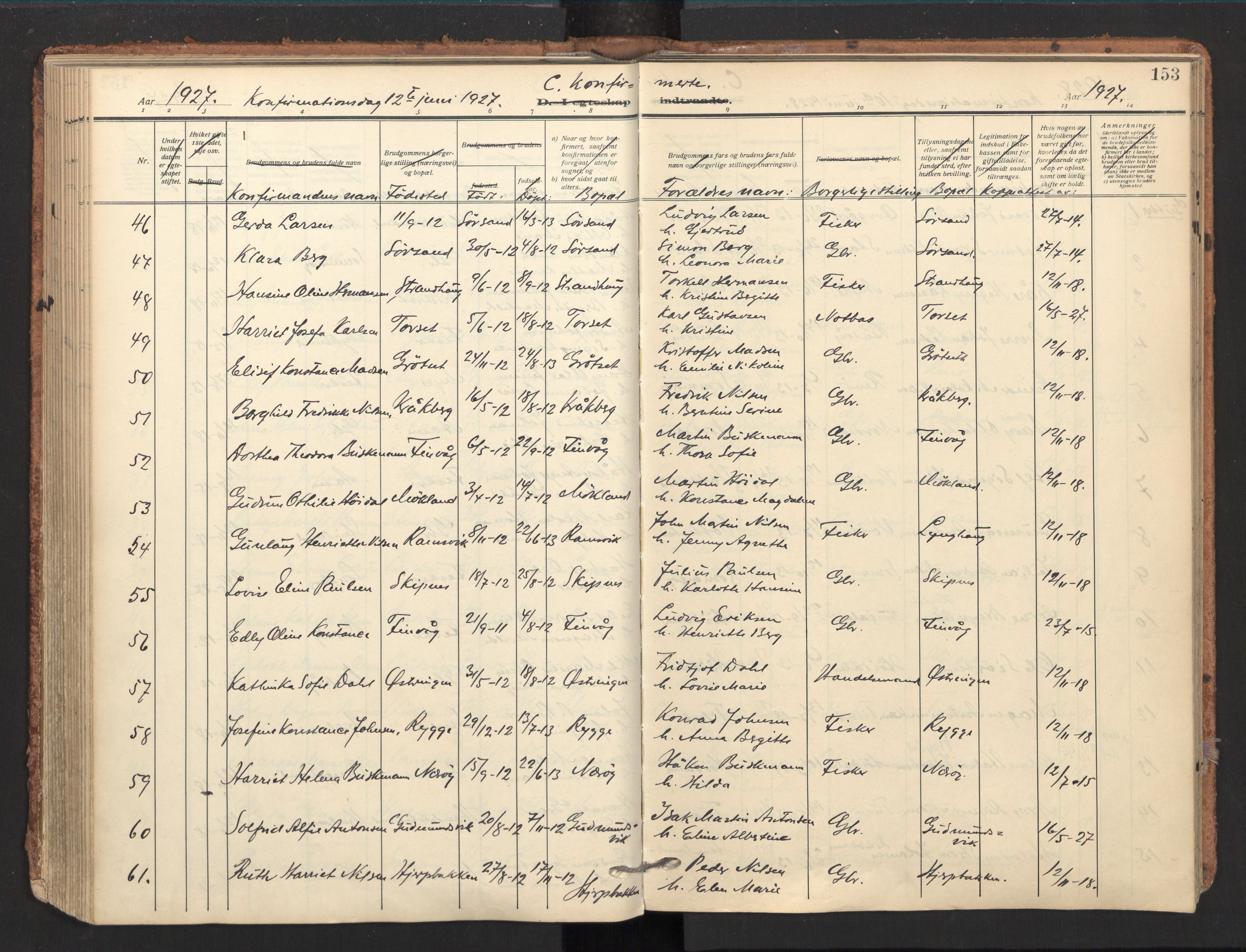 Ministerialprotokoller, klokkerbøker og fødselsregistre - Nordland, AV/SAT-A-1459/893/L1343: Parish register (official) no. 893A15, 1914-1928, p. 153