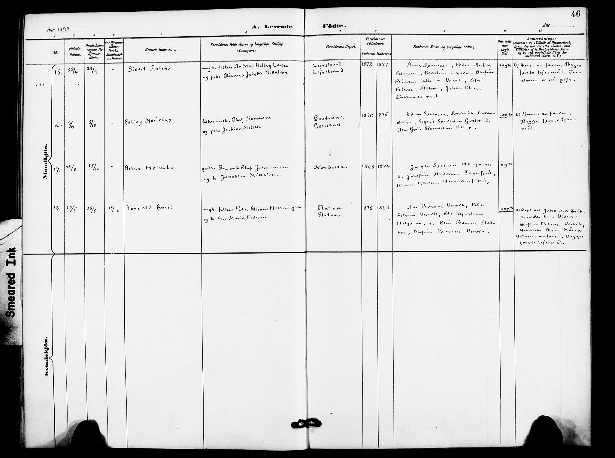 Karlsøy sokneprestembete, AV/SATØ-S-1299/H/Ha/Haa/L0012kirke: Parish register (official) no. 12, 1892-1902, p. 46