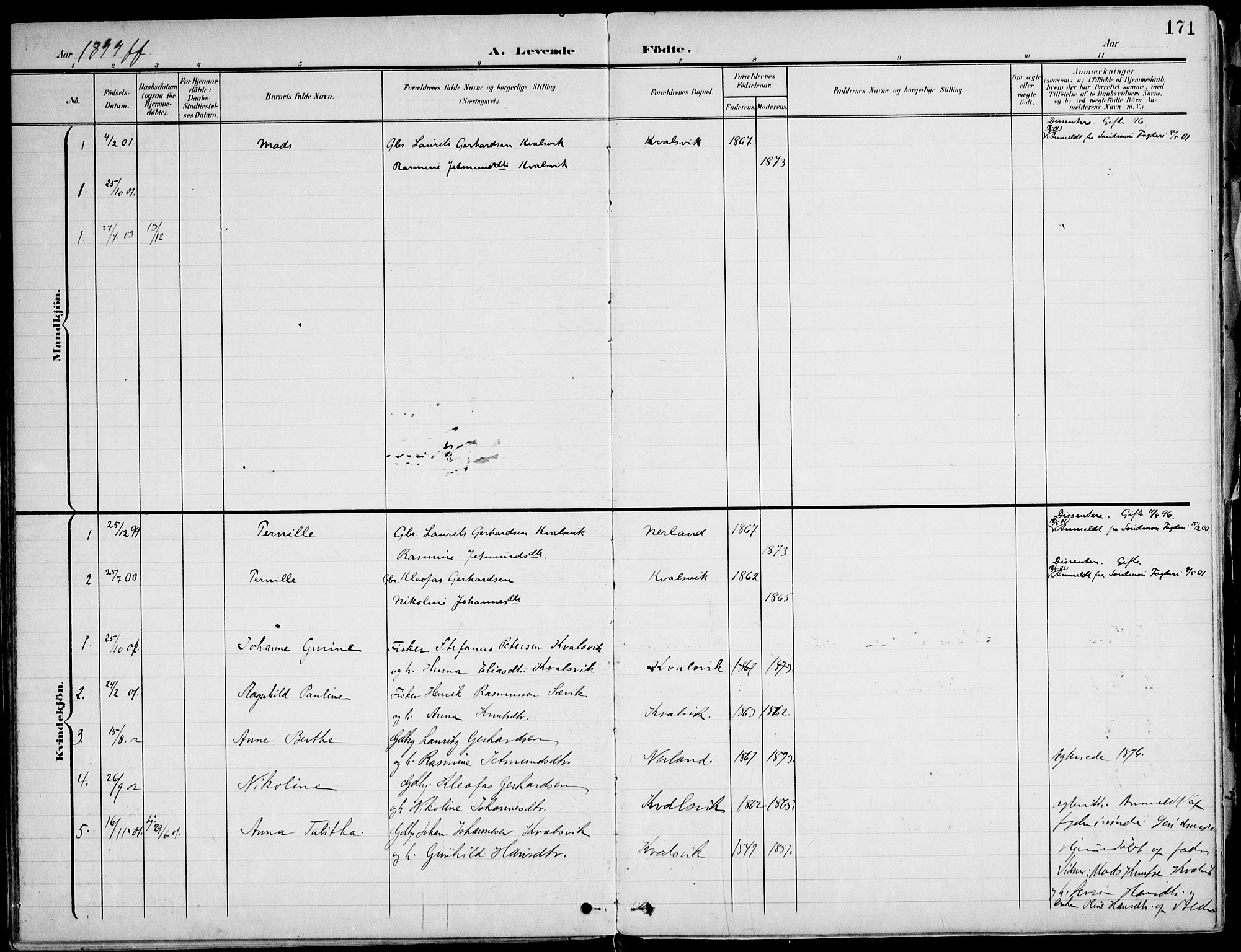 Ministerialprotokoller, klokkerbøker og fødselsregistre - Møre og Romsdal, SAT/A-1454/507/L0075: Parish register (official) no. 507A10, 1901-1920, p. 171