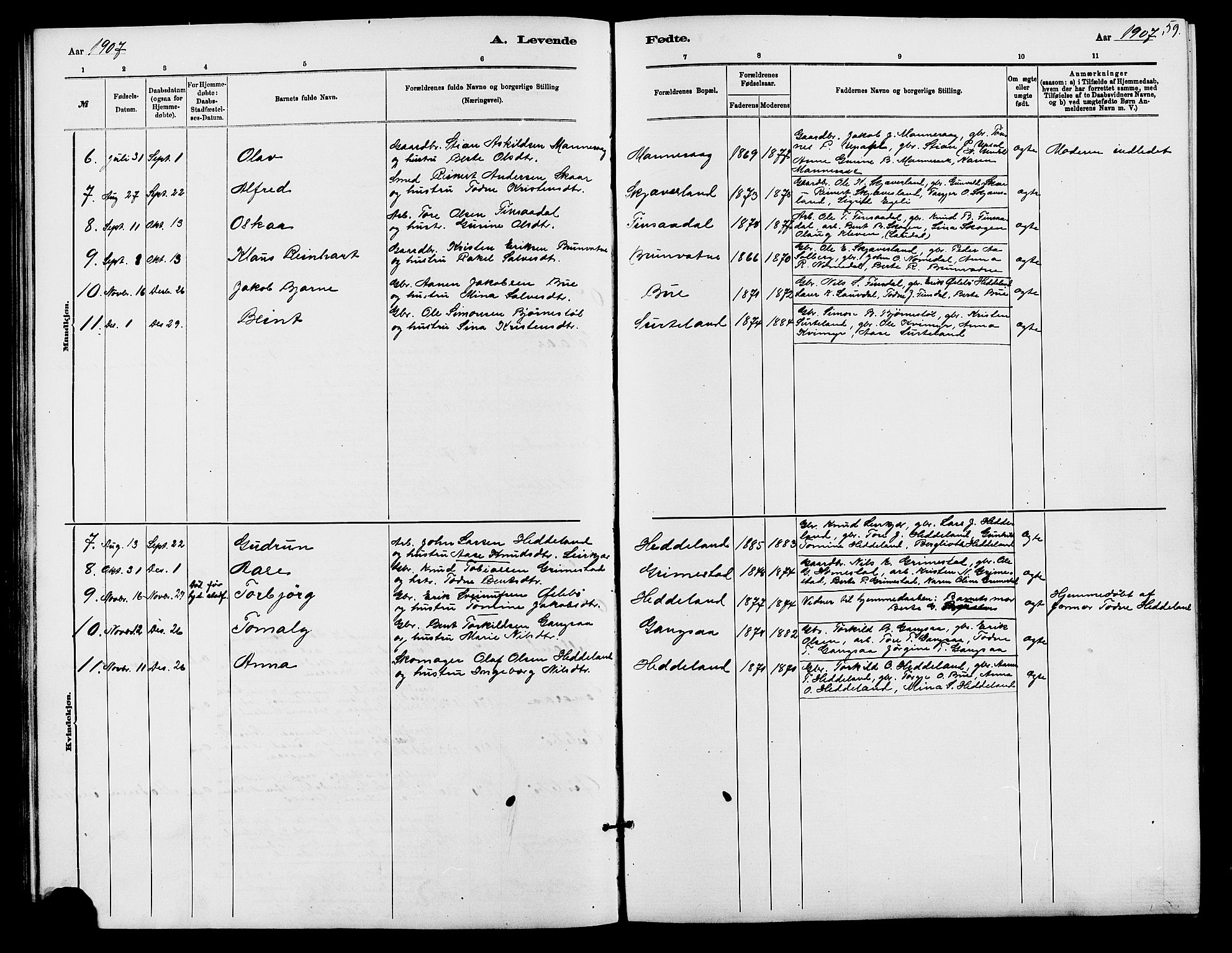 Holum sokneprestkontor, SAK/1111-0022/F/Fb/Fbc/L0003: Parish register (copy) no. B 3, 1882-1908, p. 59