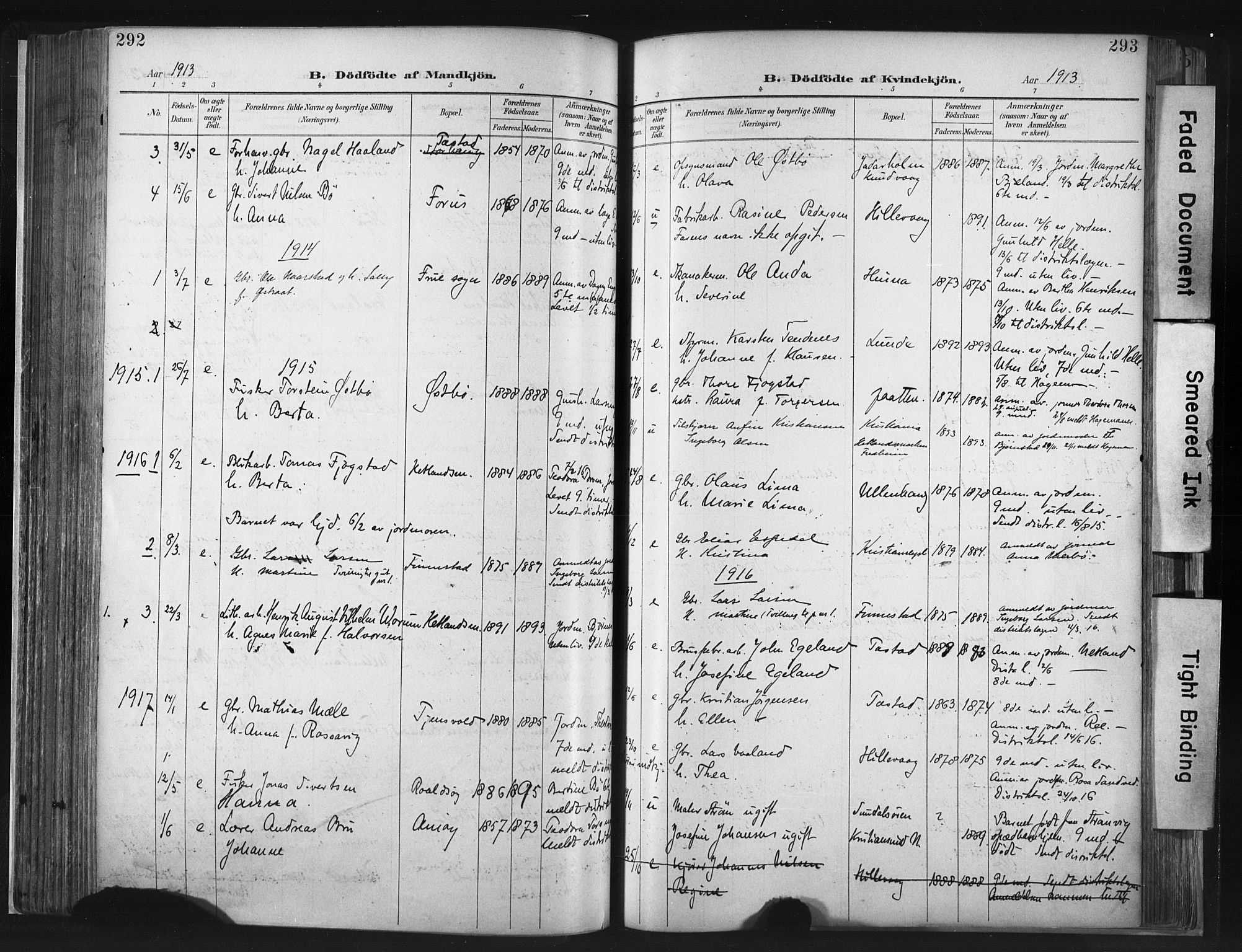 Hetland sokneprestkontor, SAST/A-101826/30/30BA/L0013: Parish register (official) no. A 13, 1904-1918, p. 292-293