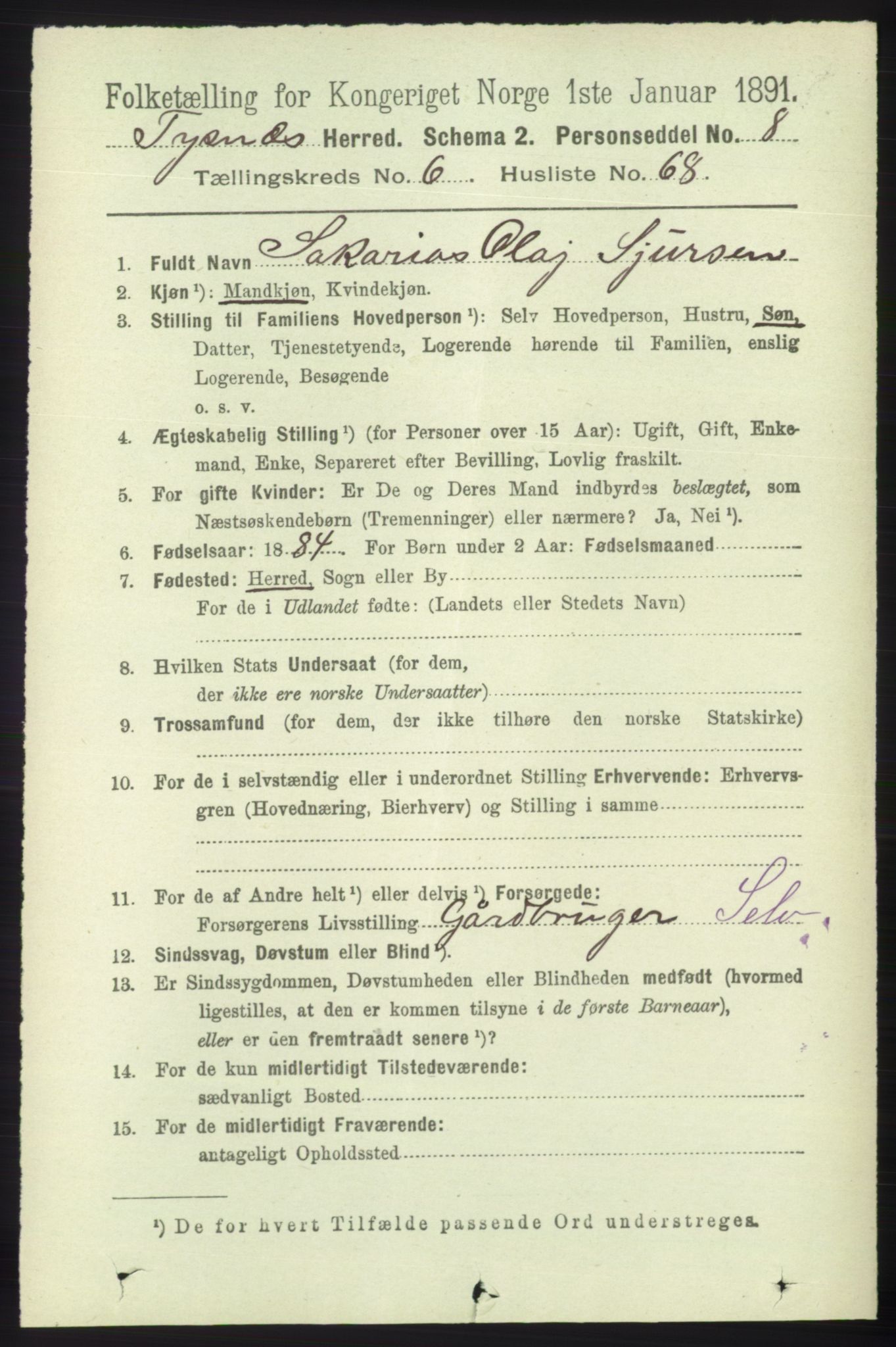 RA, 1891 census for 1223 Tysnes, 1891, p. 2756