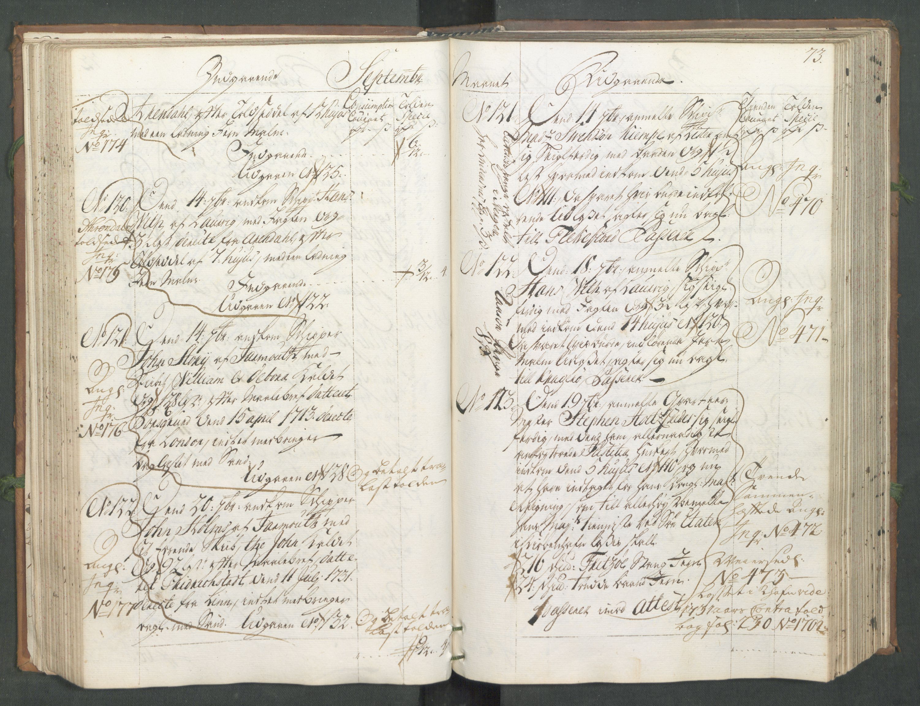 Generaltollkammeret, tollregnskaper, AV/RA-EA-5490/R11/L0014/0001: Tollregnskaper Larvik og Sandefjord / Hovedtollbok, 1731, p. 72b-73a