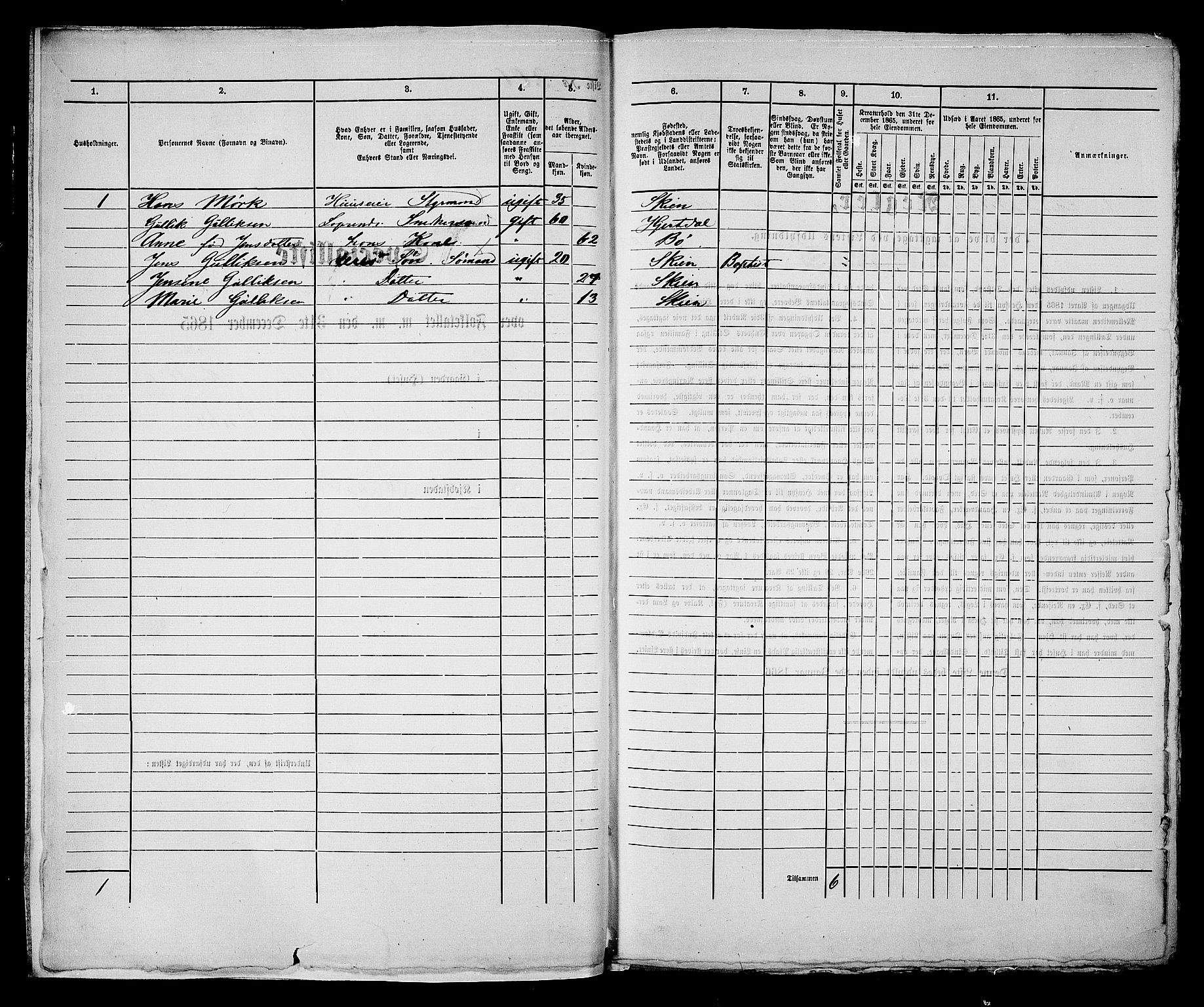 RA, 1865 census for Skien, 1865, p. 415