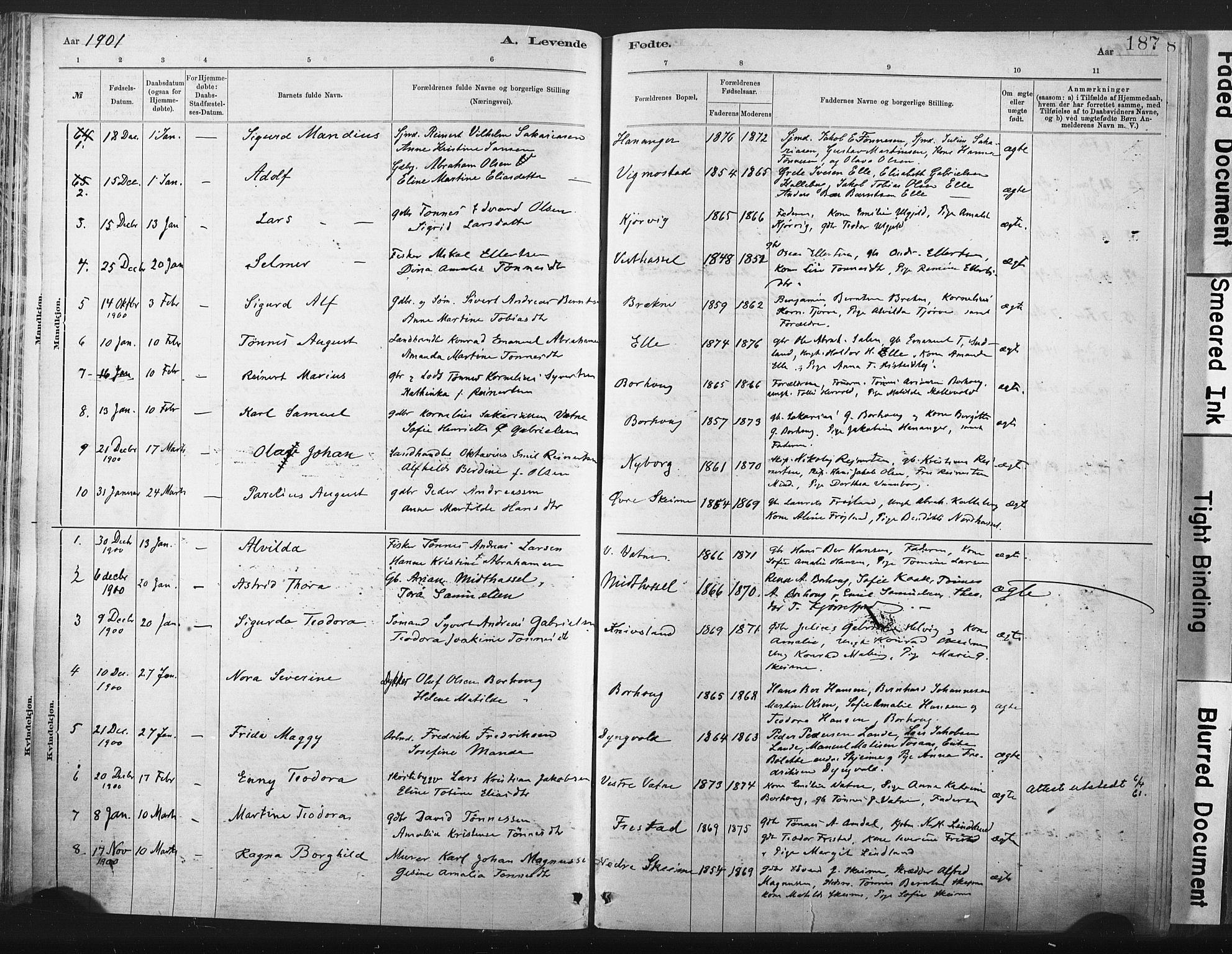 Lista sokneprestkontor, AV/SAK-1111-0027/F/Fa/L0012: Parish register (official) no. A 12, 1879-1903, p. 187