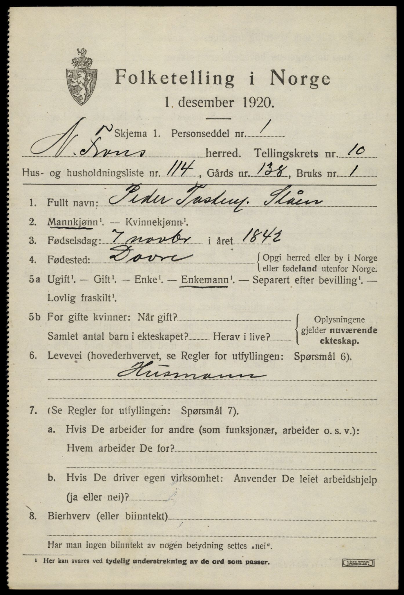 SAH, 1920 census for Nord-Fron, 1920, p. 9380