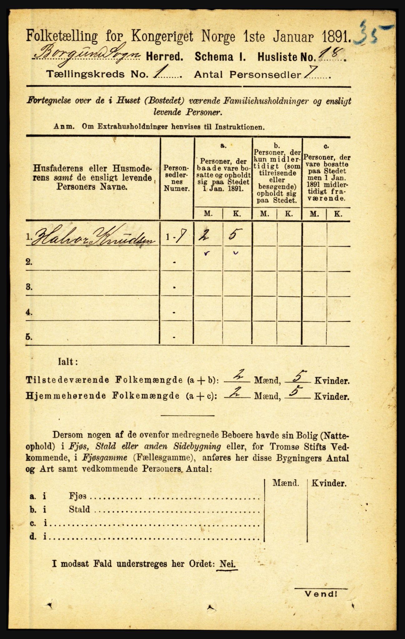 RA, 1891 census for 1423 Borgund, 1891, p. 31