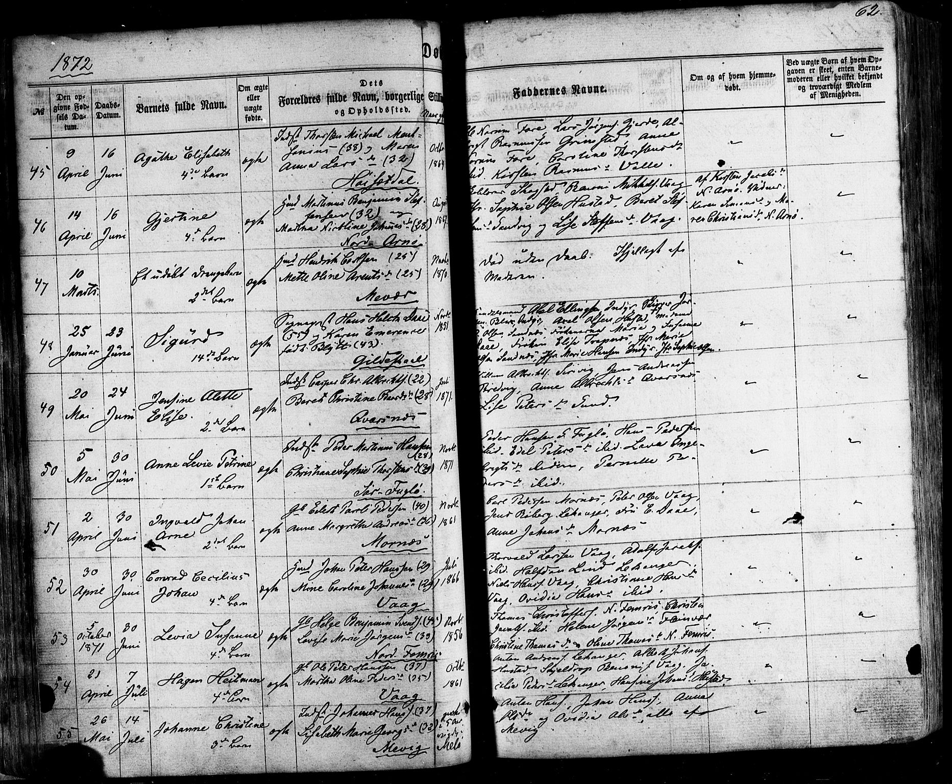 Ministerialprotokoller, klokkerbøker og fødselsregistre - Nordland, SAT/A-1459/805/L0098: Parish register (official) no. 805A05, 1862-1879, p. 62
