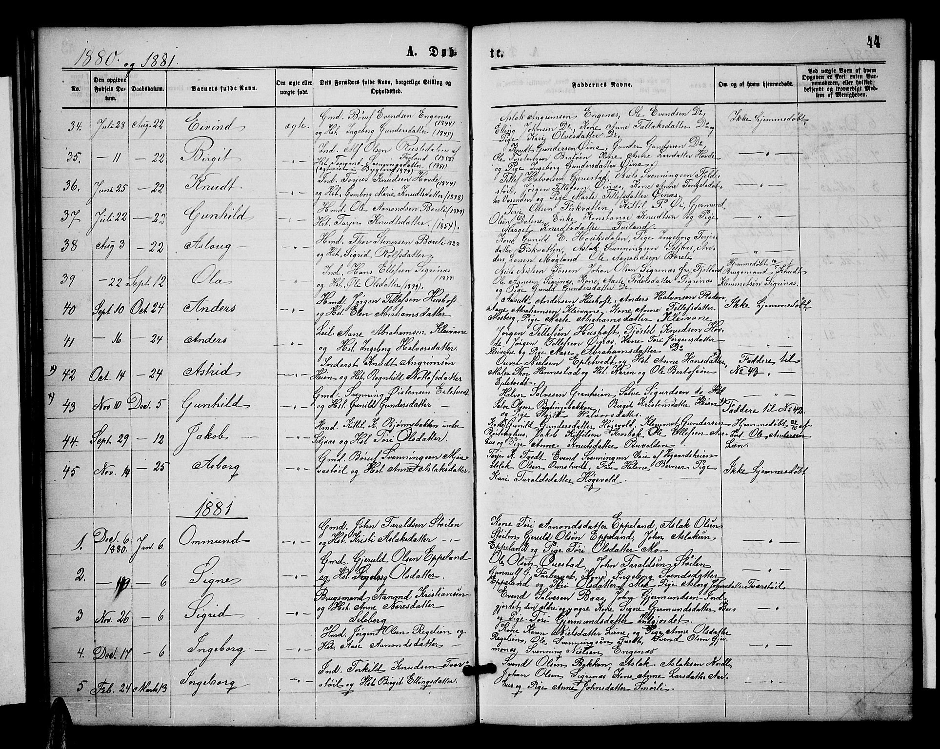 Åmli sokneprestkontor, AV/SAK-1111-0050/F/Fb/Fbc/L0003: Parish register (copy) no. B 3, 1868-1888, p. 44