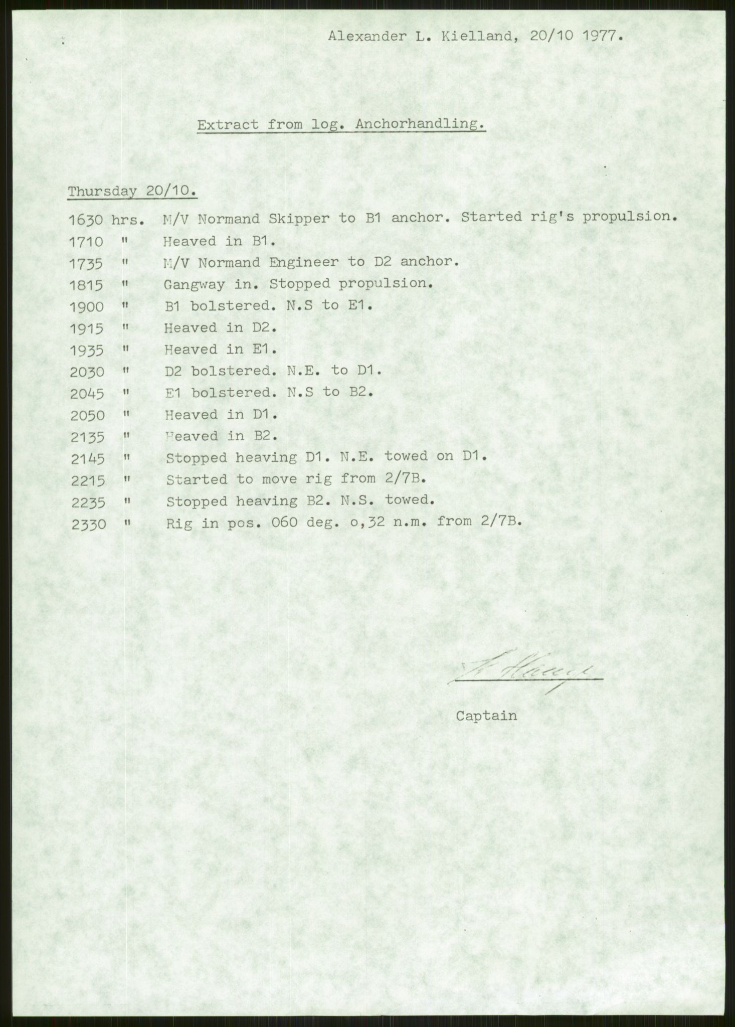 Justisdepartementet, Granskningskommisjonen ved Alexander Kielland-ulykken 27.3.1980, AV/RA-S-1165/D/L0006: A Alexander L. Kielland (Doku.liste + A3-A6, A11-A13, A18-A20-A21, A23, A31 av 31)/Dykkerjournaler, 1980-1981, p. 458